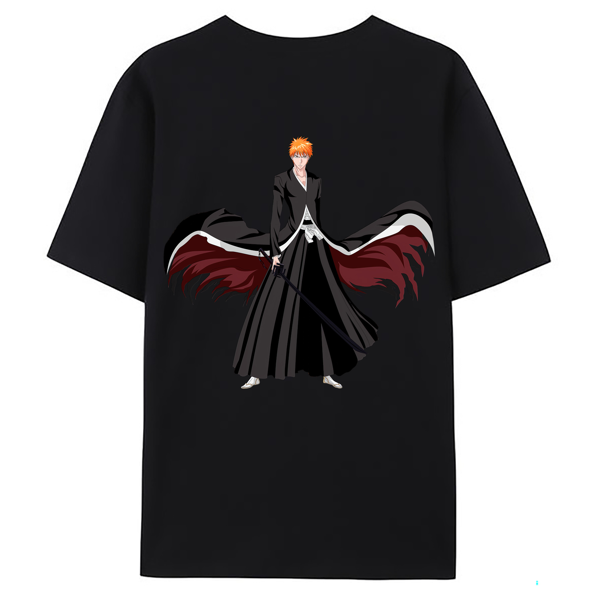 （画像用） ブリーチ 黒崎一護（くろさき いちご）BLEACH Kurosaki Ichigo 綿100％ メンズ半袖Tシャツ（バックプリント） 通気性