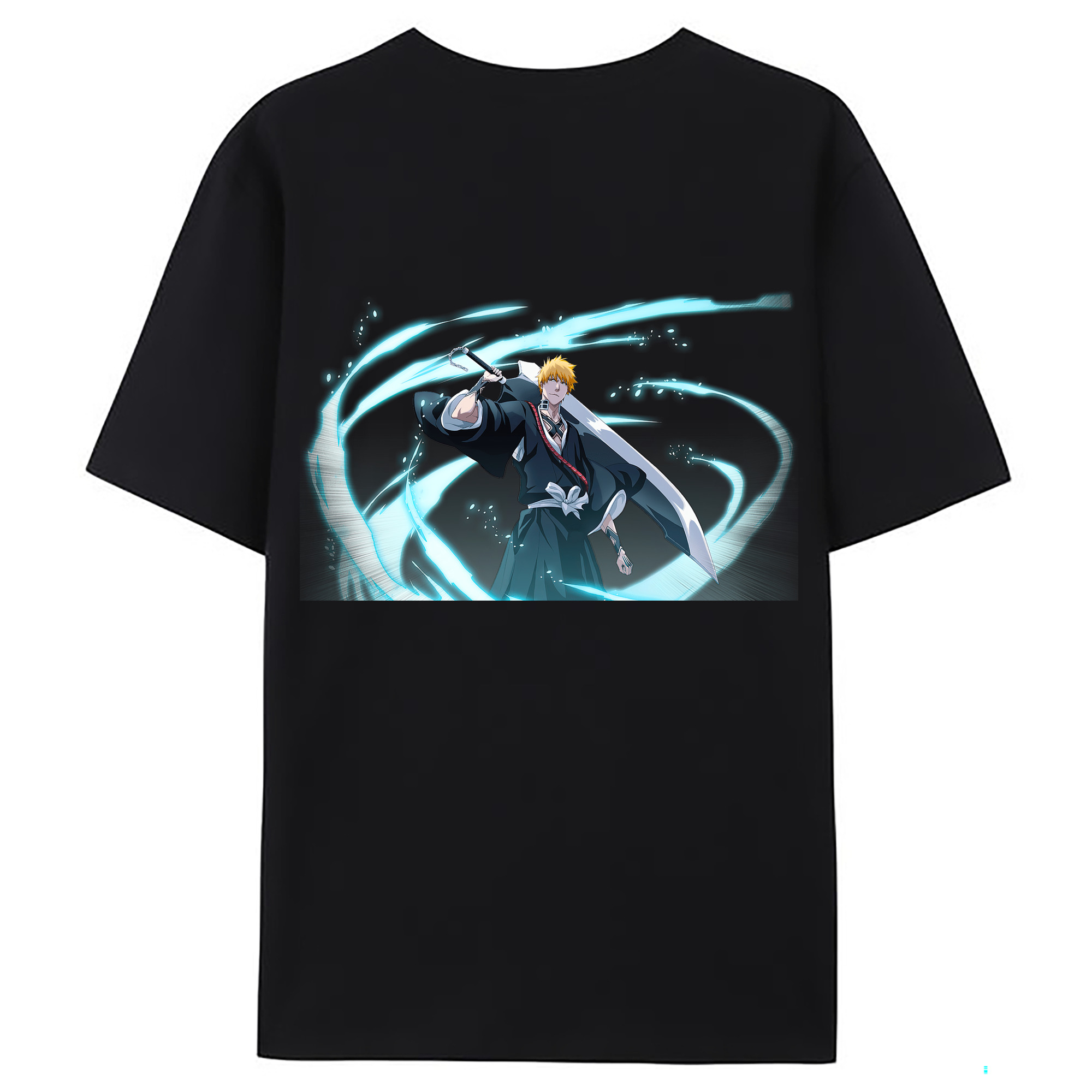 （画像用） ブリーチ 黒崎一護（くろさき いちご）BLEACH Kurosaki Ichigo 綿100％ メンズ半袖Tシャツ（バックプリント） 通気性