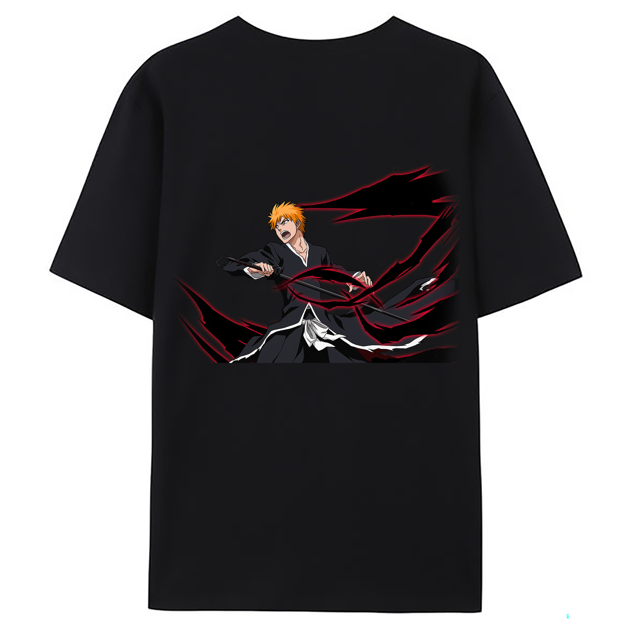 （画像用） ブリーチ 黒崎一護（くろさき いちご）BLEACH Kurosaki Ichigo 綿100％ メンズ半袖Tシャツ（バックプリント） 通気性