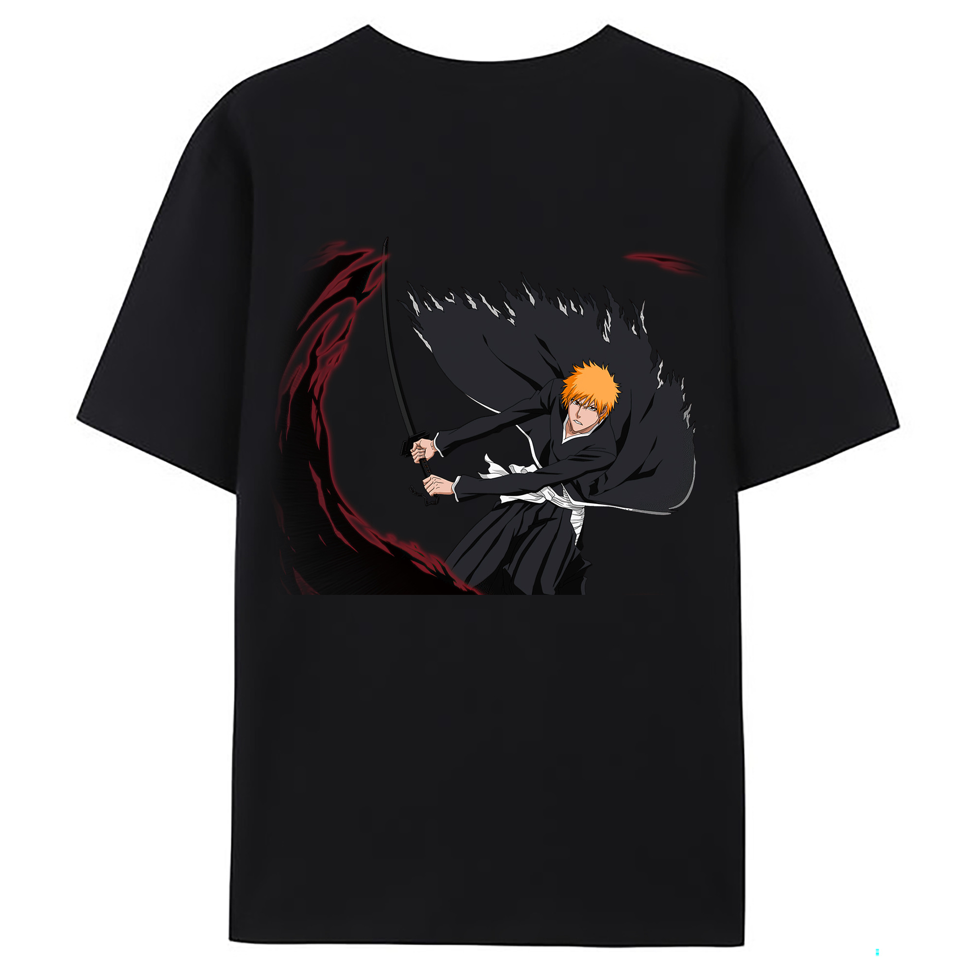 （画像用） ブリーチ 黒崎一護（くろさき いちご）BLEACH Kurosaki Ichigo 綿100％ メンズ半袖Tシャツ（バックプリント） 通気性