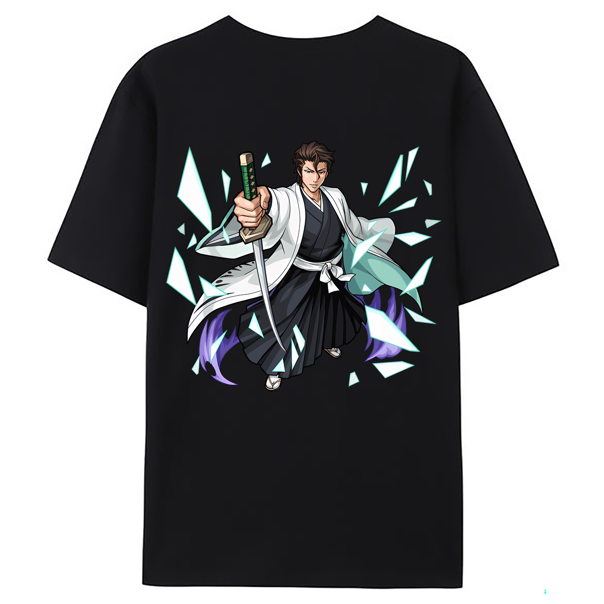 （画像用） ブリーチ 藍染 惣右介（あいぜん そうすけ） BLEACH Aizen Sousuke 綿100％ メンズ半袖Tシャツ（バックプリント） 通気性