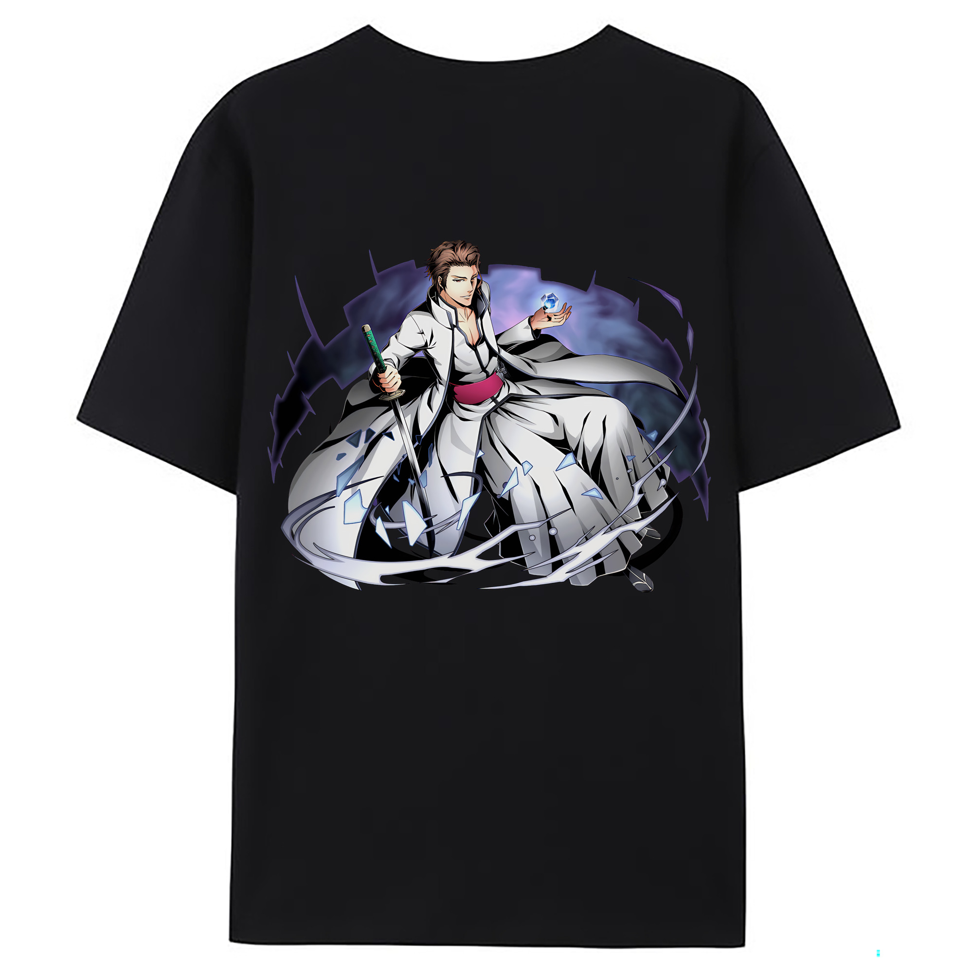 （画像用） ブリーチ 藍染 惣右介（あいぜん そうすけ） BLEACH Aizen Sousuke 綿100％ メンズ半袖Tシャツ（バックプリント） 通気性