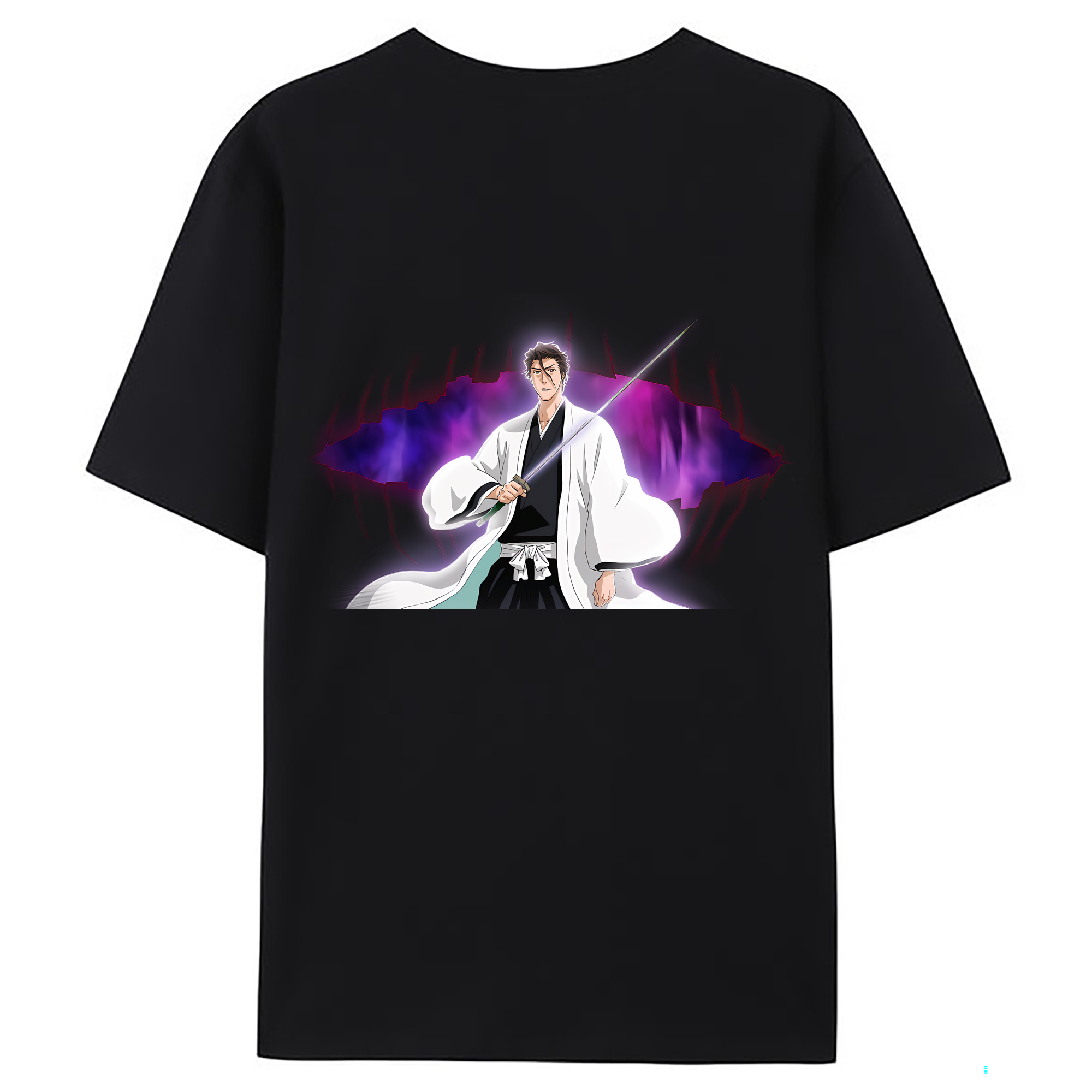 （画像用） ブリーチ 藍染 惣右介（あいぜん そうすけ） BLEACH Aizen Sousuke 綿100％ メンズ半袖Tシャツ（バックプリント） 通気性