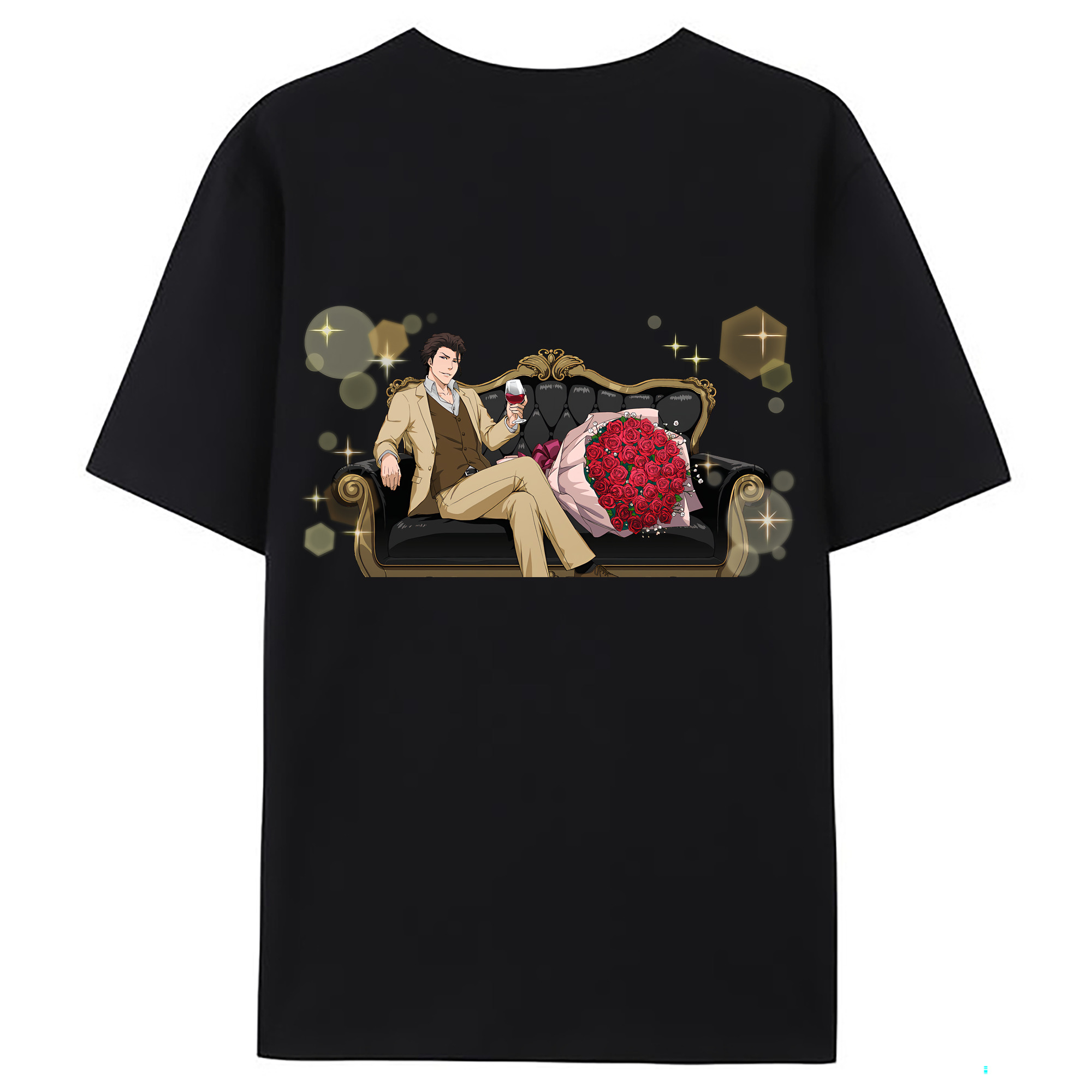 （画像用） ブリーチ 藍染 惣右介（あいぜん そうすけ） BLEACH Aizen Sousuke 綿100％ メンズ半袖Tシャツ（バックプリント） 通気性