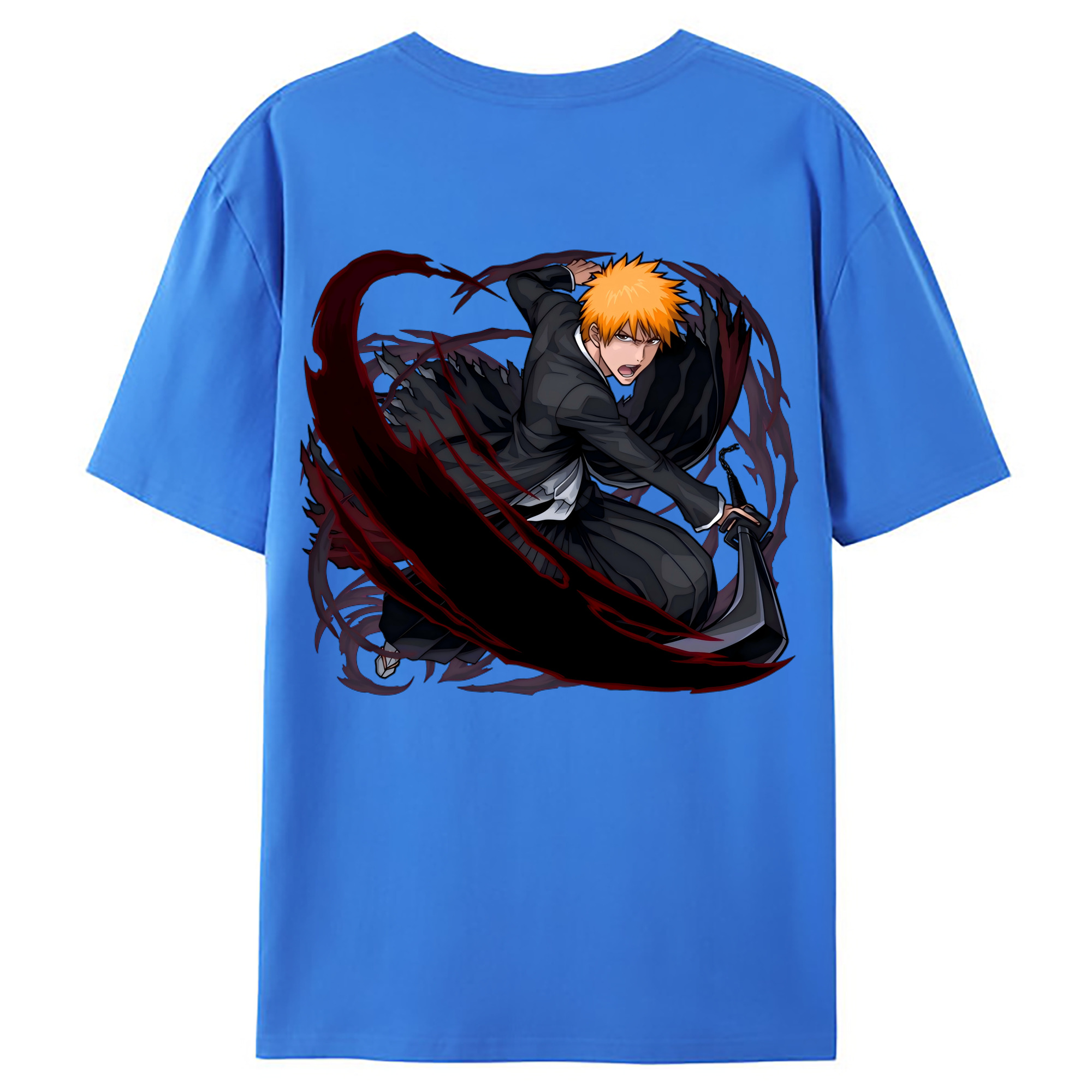 （画像用） ブリーチ 黒崎一護（くろさき いちご）BLEACH Kurosaki Ichigo 綿100％ メンズ半袖Tシャツ（バックプリント） 通気性