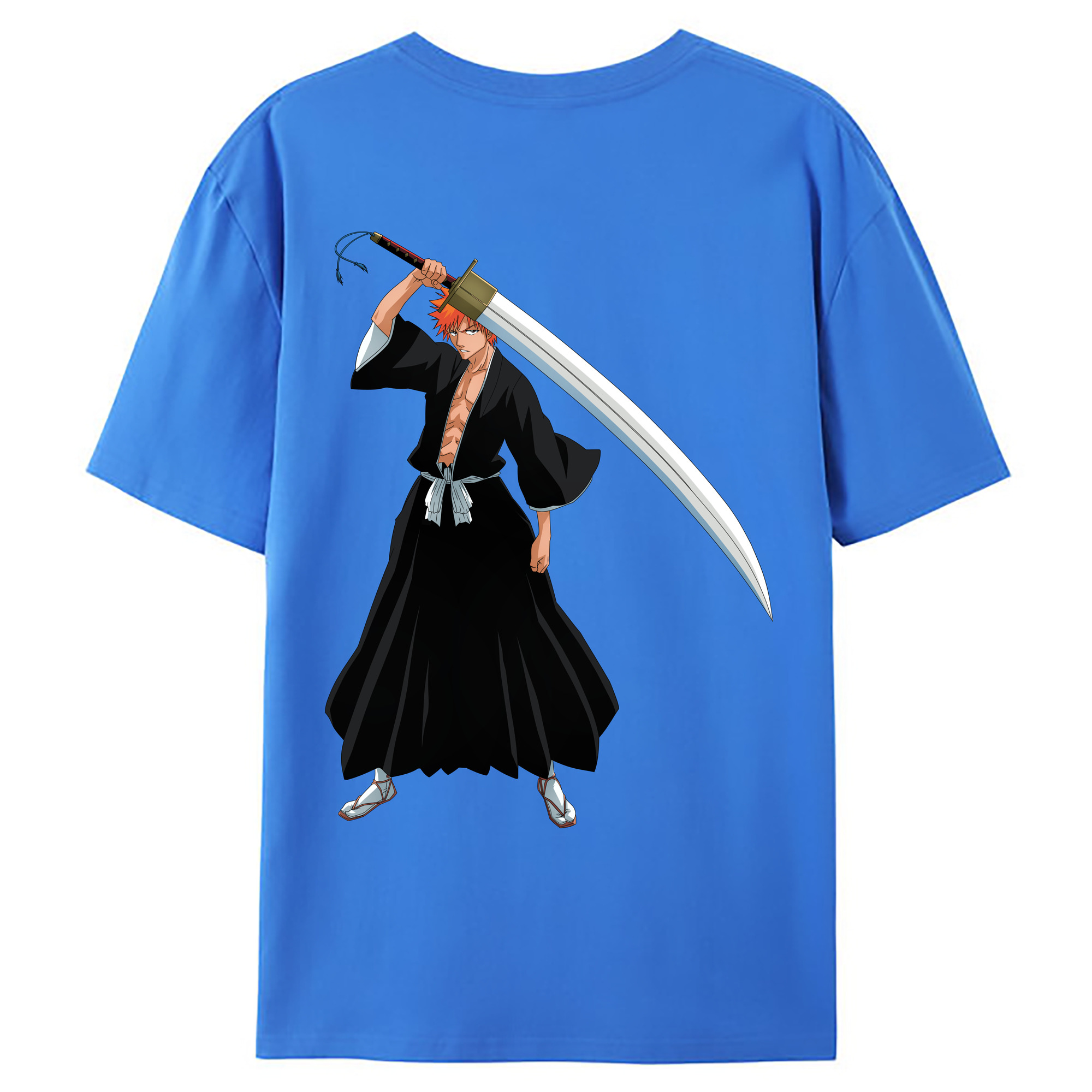 （画像用） ブリーチ 黒崎一護（くろさき いちご）BLEACH Kurosaki Ichigo 綿100％ メンズ半袖Tシャツ（バックプリント） 通気性