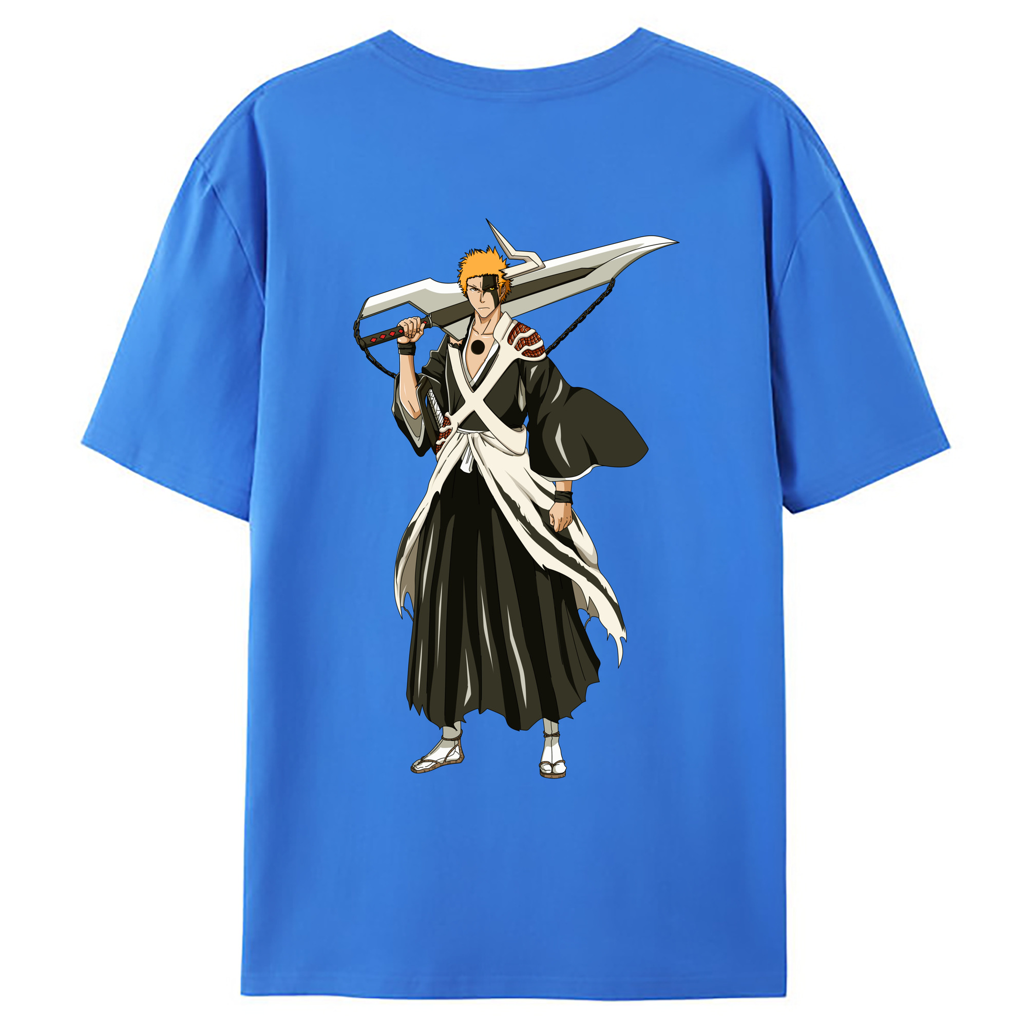 （画像用） ブリーチ 黒崎一護（くろさき いちご）BLEACH Kurosaki Ichigo 綿100％ メンズ半袖Tシャツ（バックプリント） 通気性