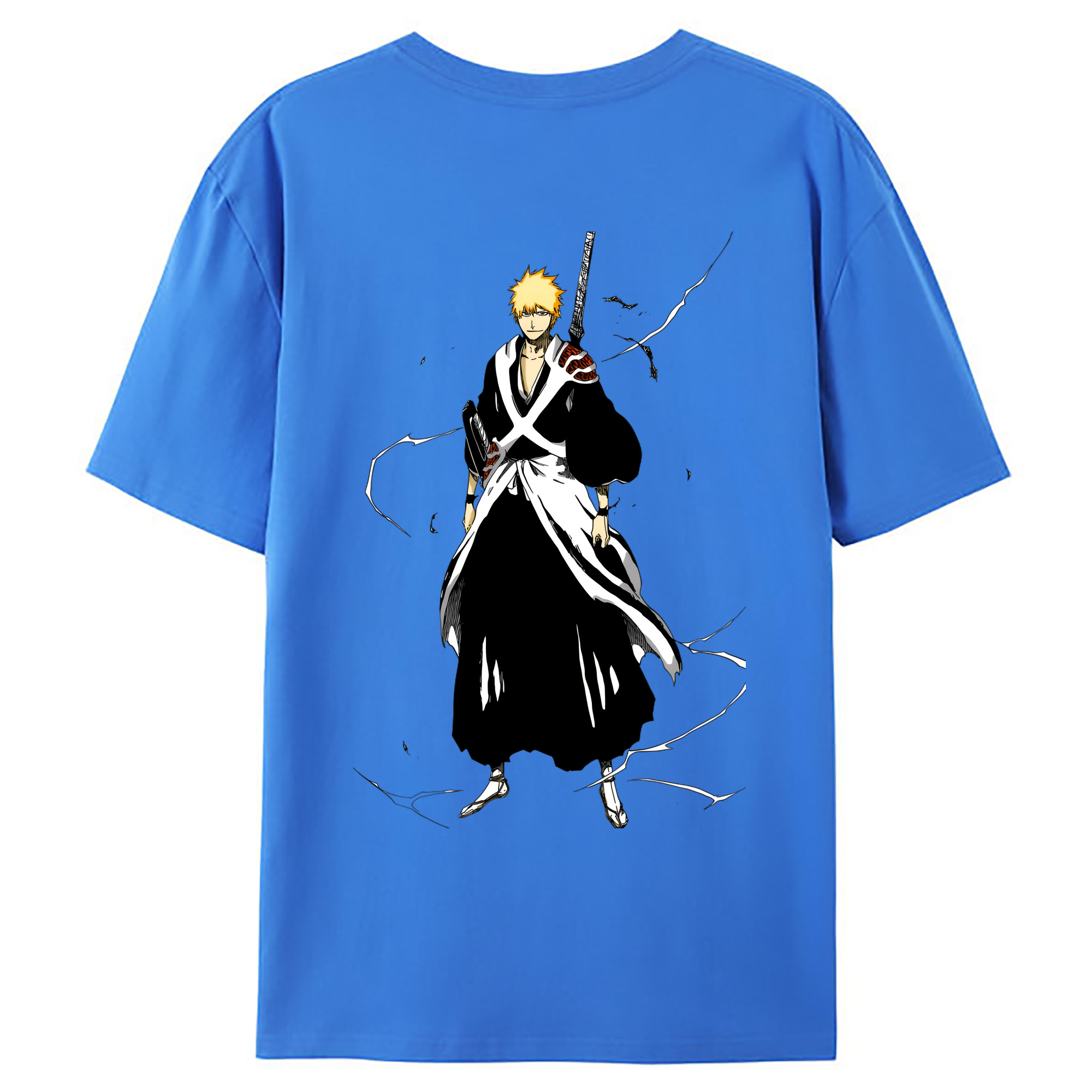 （画像用） ブリーチ 黒崎一護（くろさき いちご）BLEACH Kurosaki Ichigo 綿100％ メンズ半袖Tシャツ（バックプリント） 通気性
