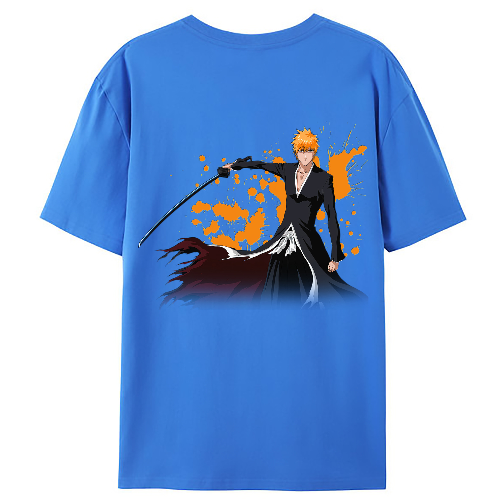 （画像用） ブリーチ 黒崎一護（くろさき いちご）BLEACH Kurosaki Ichigo 綿100％ メンズ半袖Tシャツ（バックプリント） 通気性