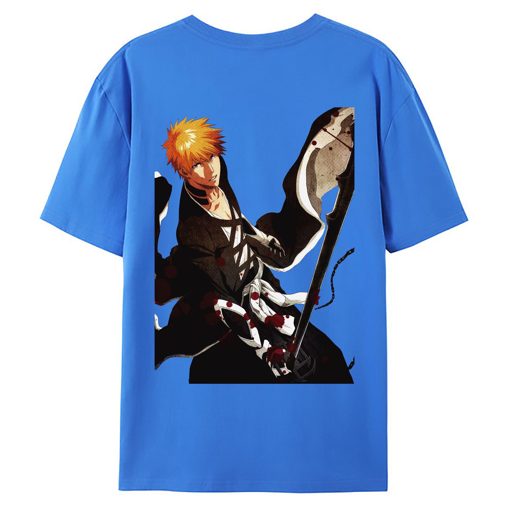 （画像用） ブリーチ 黒崎一護（くろさき いちご）BLEACH Kurosaki Ichigo 綿100％ メンズ半袖Tシャツ（バックプリント） 通気性