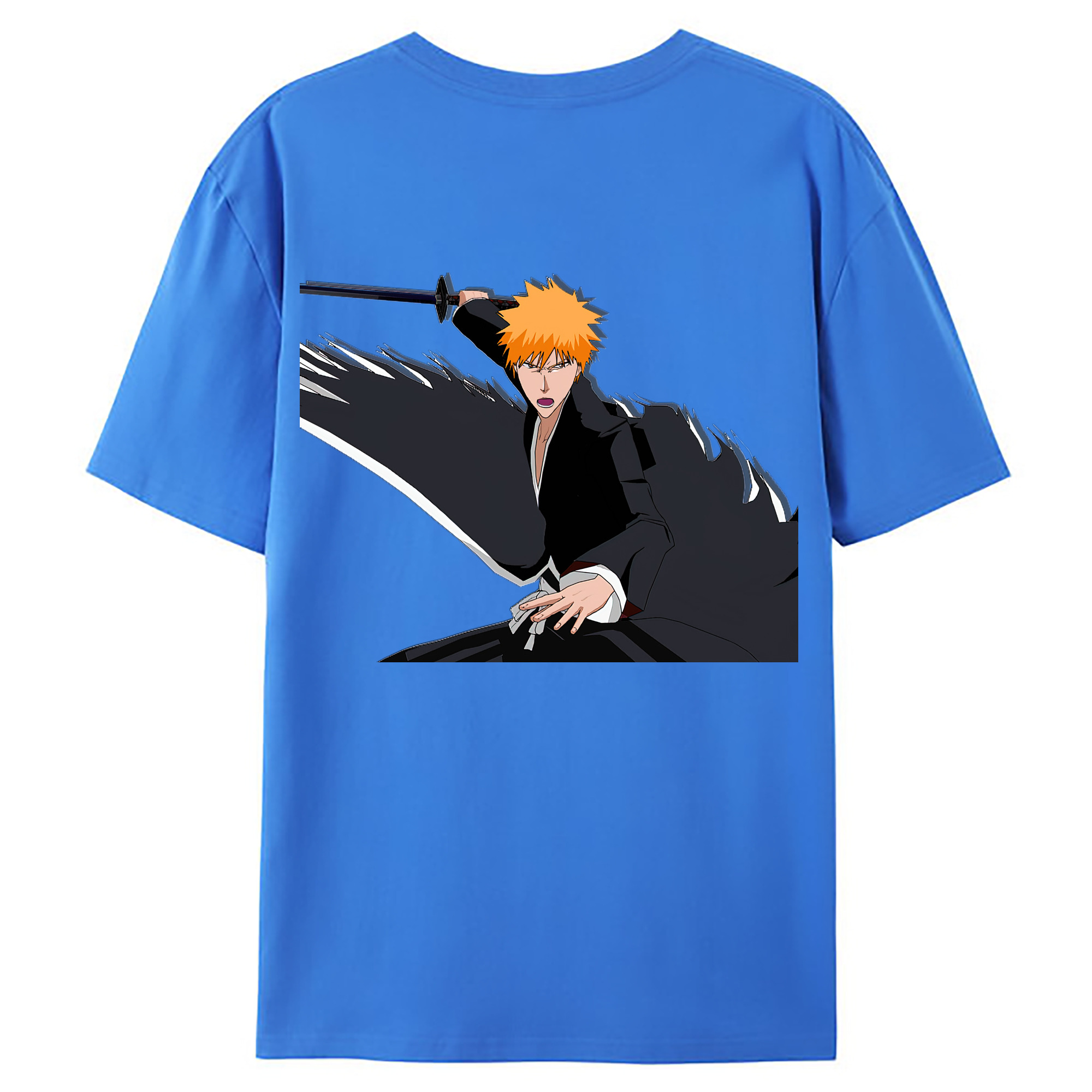 （画像用） ブリーチ 黒崎一護（くろさき いちご）BLEACH Kurosaki Ichigo 綿100％ メンズ半袖Tシャツ（バックプリント） 通気性
