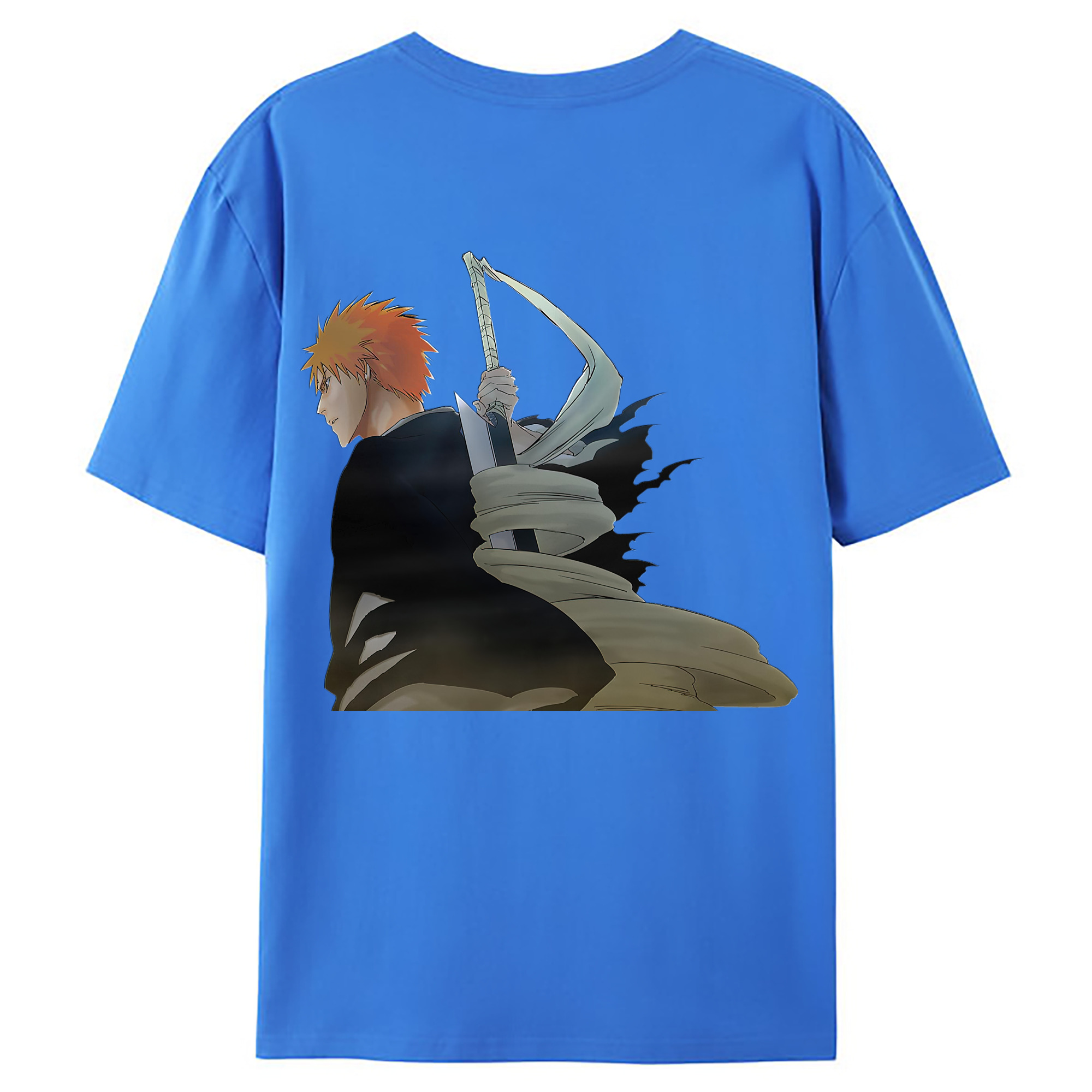 （画像用） ブリーチ 黒崎一護（くろさき いちご）BLEACH Kurosaki Ichigo 綿100％ メンズ半袖Tシャツ（バックプリント） 通気性