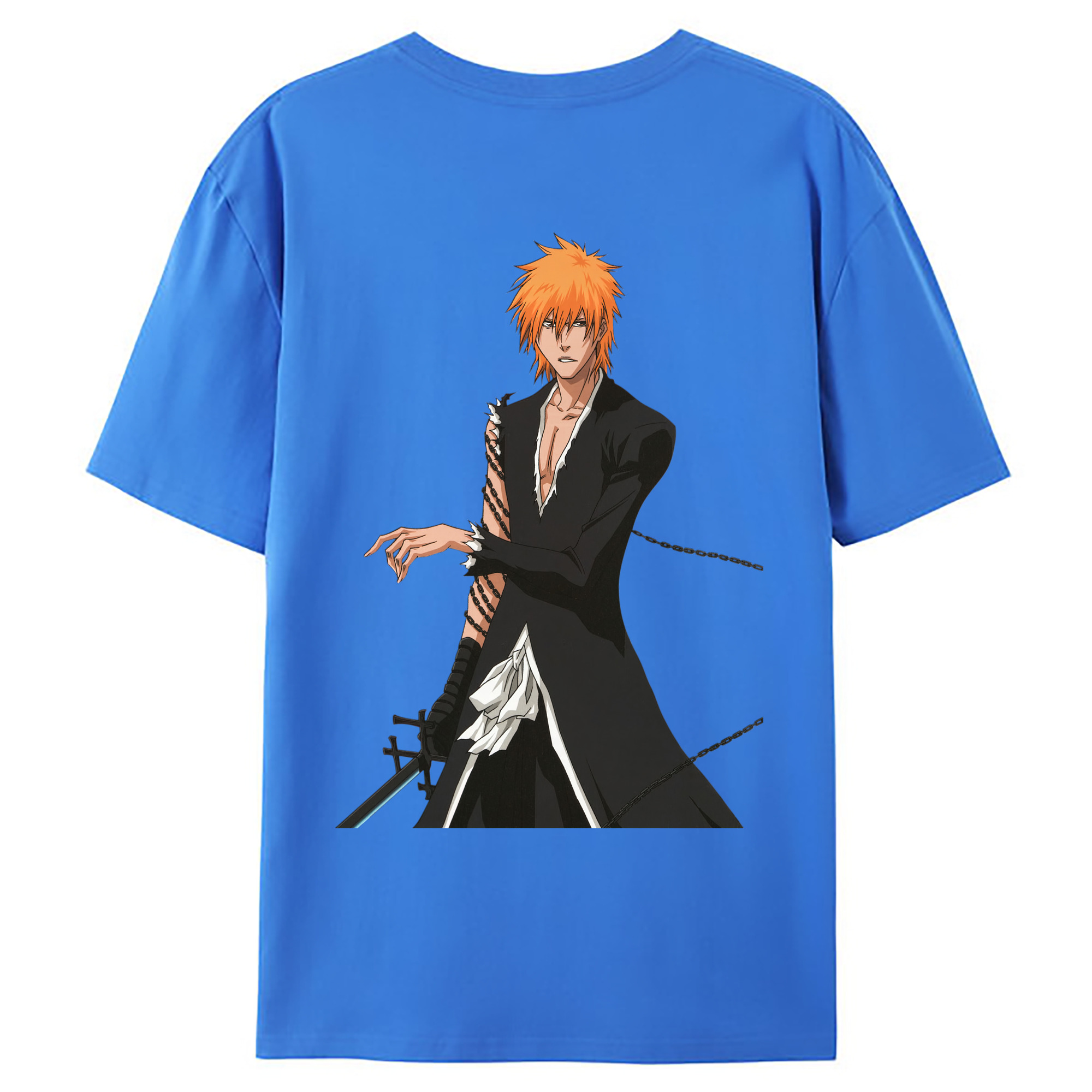 （画像用） ブリーチ 黒崎一護（くろさき いちご）BLEACH Kurosaki Ichigo 綿100％ メンズ半袖Tシャツ（バックプリント） 通気性