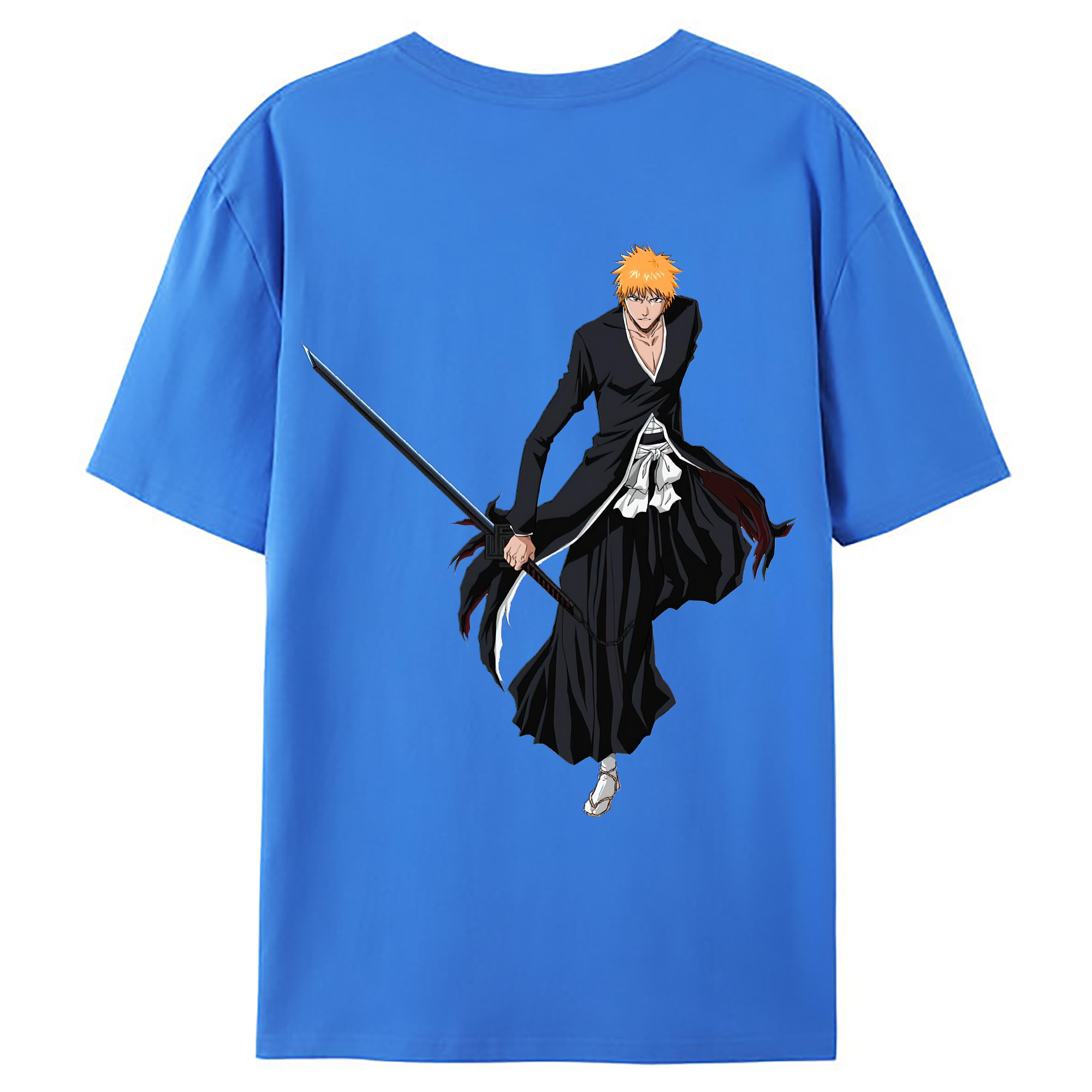 （画像用） ブリーチ 黒崎一護（くろさき いちご）BLEACH Kurosaki Ichigo 綿100％ メンズ半袖Tシャツ（バックプリント） 通気性