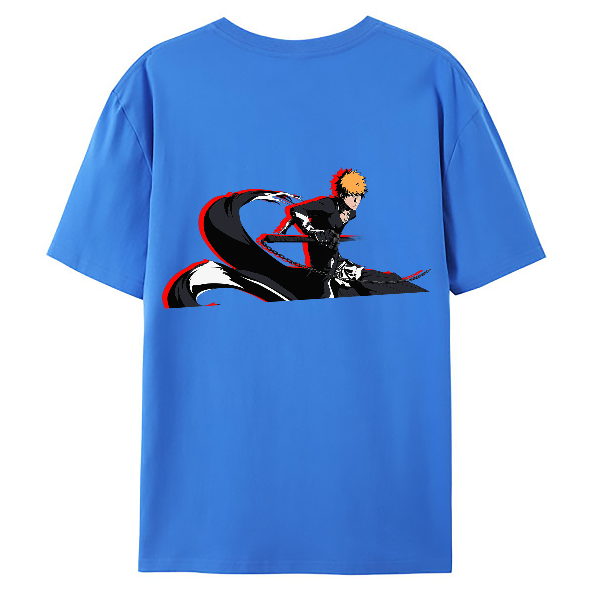 （画像用） ブリーチ 黒崎一護（くろさき いちご）BLEACH Kurosaki Ichigo 綿100％ メンズ半袖Tシャツ（バックプリント） 通気性