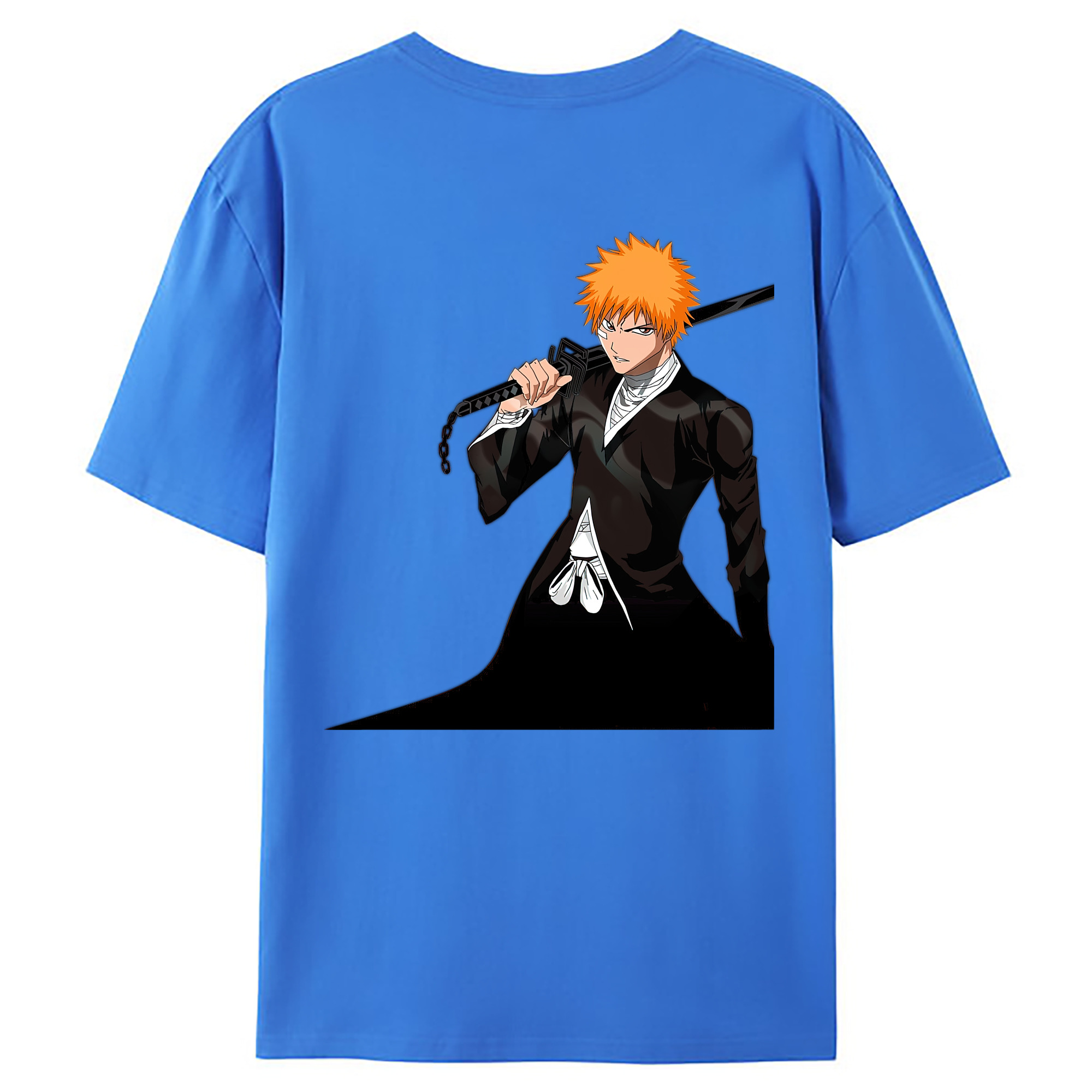 （画像用） ブリーチ 黒崎一護（くろさき いちご）BLEACH Kurosaki Ichigo 綿100％ メンズ半袖Tシャツ（バックプリント） 通気性