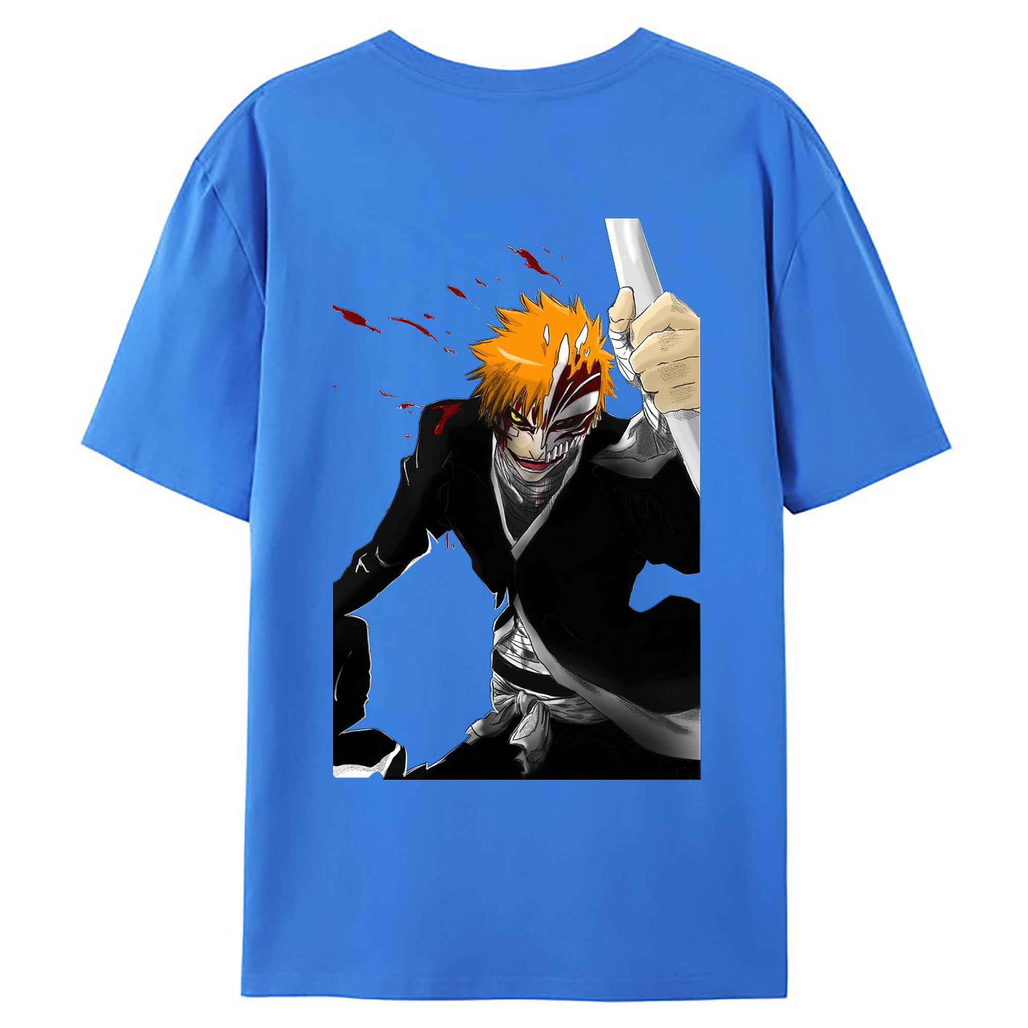（画像用） ブリーチ 黒崎一護（くろさき いちご）BLEACH Kurosaki Ichigo 綿100％ メンズ半袖Tシャツ（バックプリント） 通気性