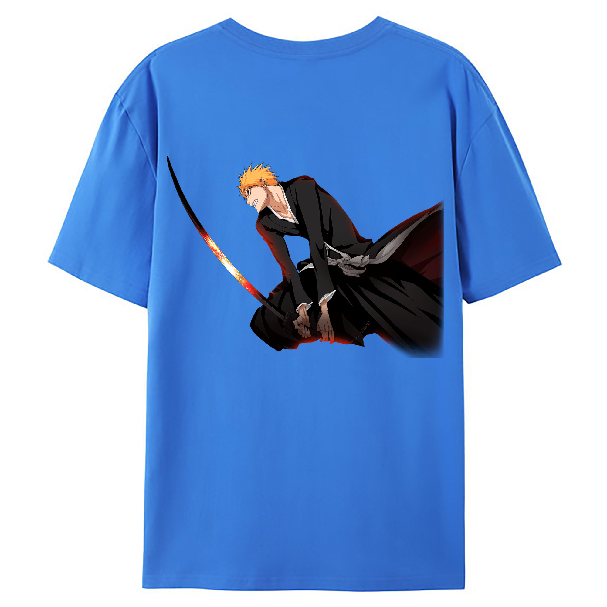 （画像用） ブリーチ 黒崎一護（くろさき いちご）BLEACH Kurosaki Ichigo 綿100％ メンズ半袖Tシャツ（バックプリント） 通気性