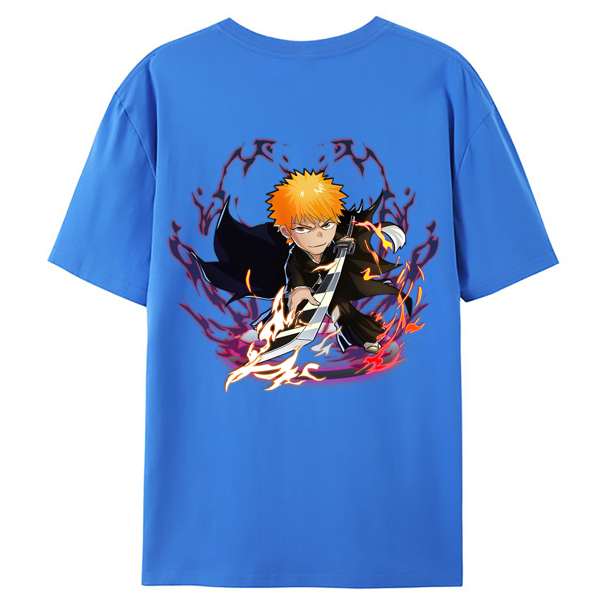 （画像用） ブリーチ 黒崎一護（くろさき いちご）BLEACH Kurosaki Ichigo 綿100％ メンズ半袖Tシャツ（バックプリント） 通気性