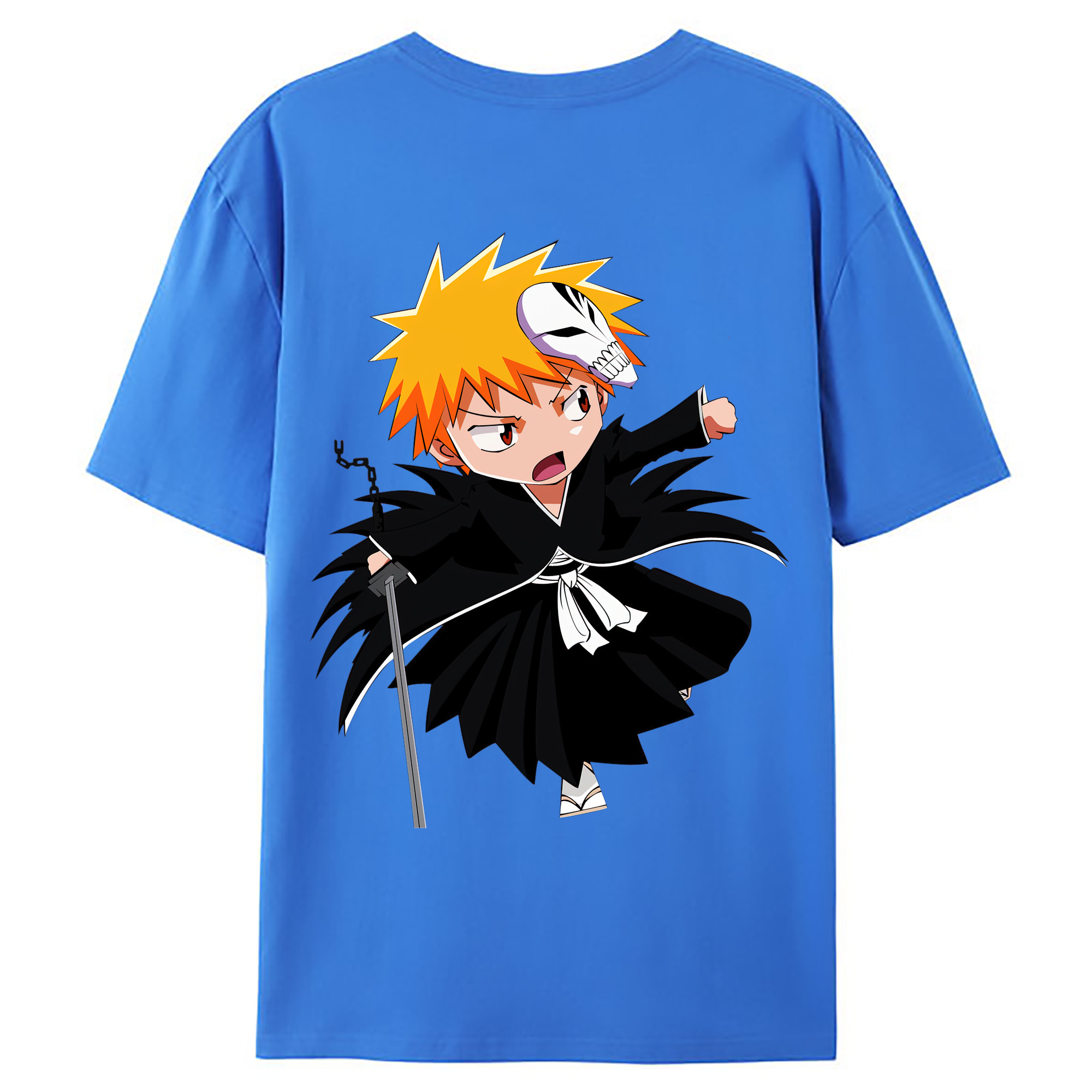 （画像用） ブリーチ 黒崎一護（くろさき いちご）BLEACH Kurosaki Ichigo 綿100％ メンズ半袖Tシャツ（バックプリント） 通気性
