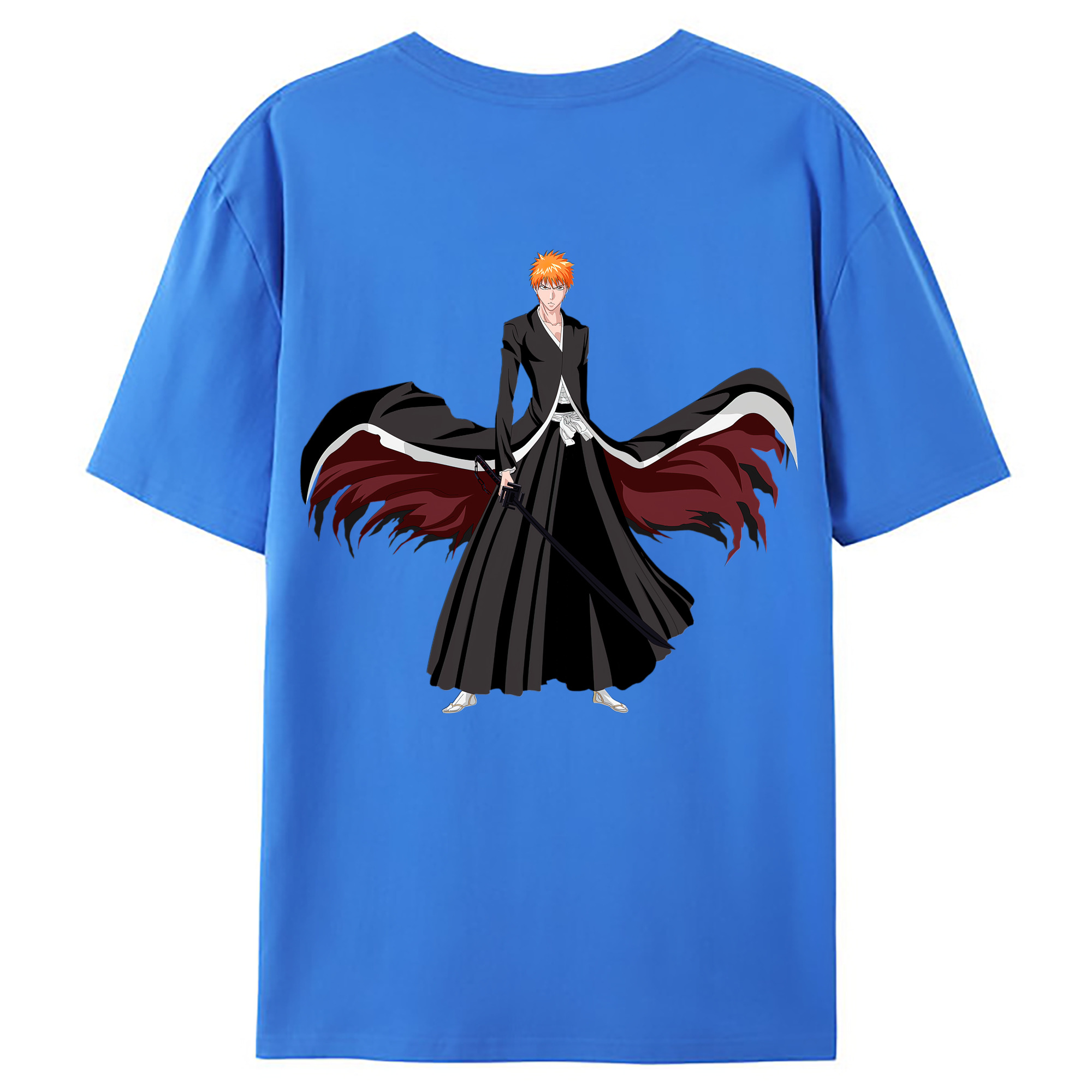 （画像用） ブリーチ 黒崎一護（くろさき いちご）BLEACH Kurosaki Ichigo 綿100％ メンズ半袖Tシャツ（バックプリント） 通気性