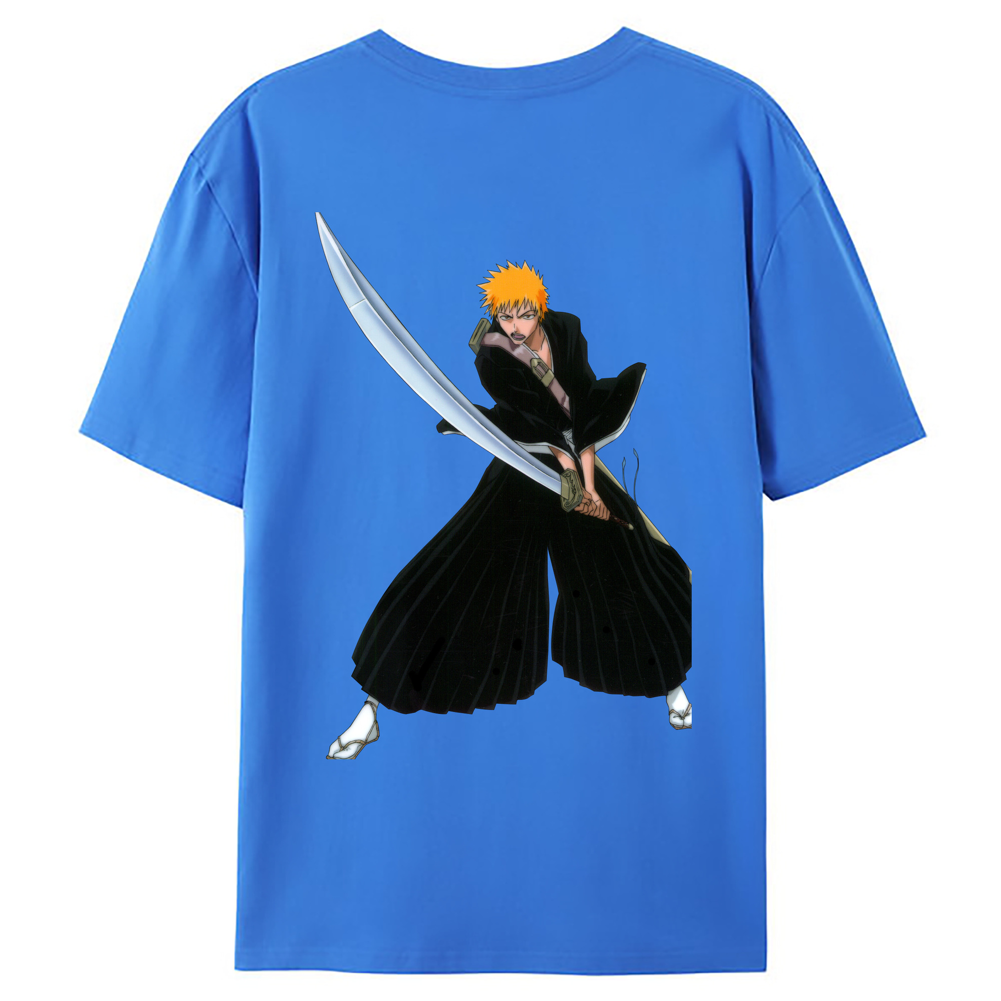 （画像用） ブリーチ 黒崎一護（くろさき いちご）BLEACH Kurosaki Ichigo 綿100％ メンズ半袖Tシャツ（バックプリント） 通気性