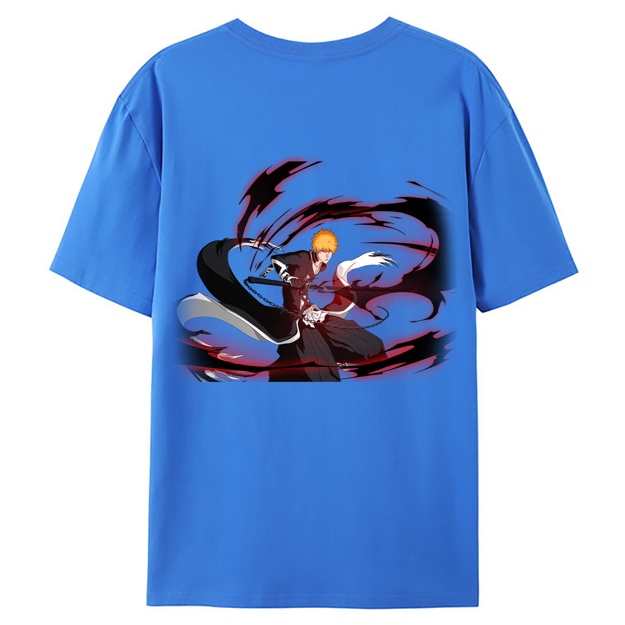 （画像用） ブリーチ 黒崎一護（くろさき いちご）BLEACH Kurosaki Ichigo 綿100％ メンズ半袖Tシャツ（バックプリント） 通気性
