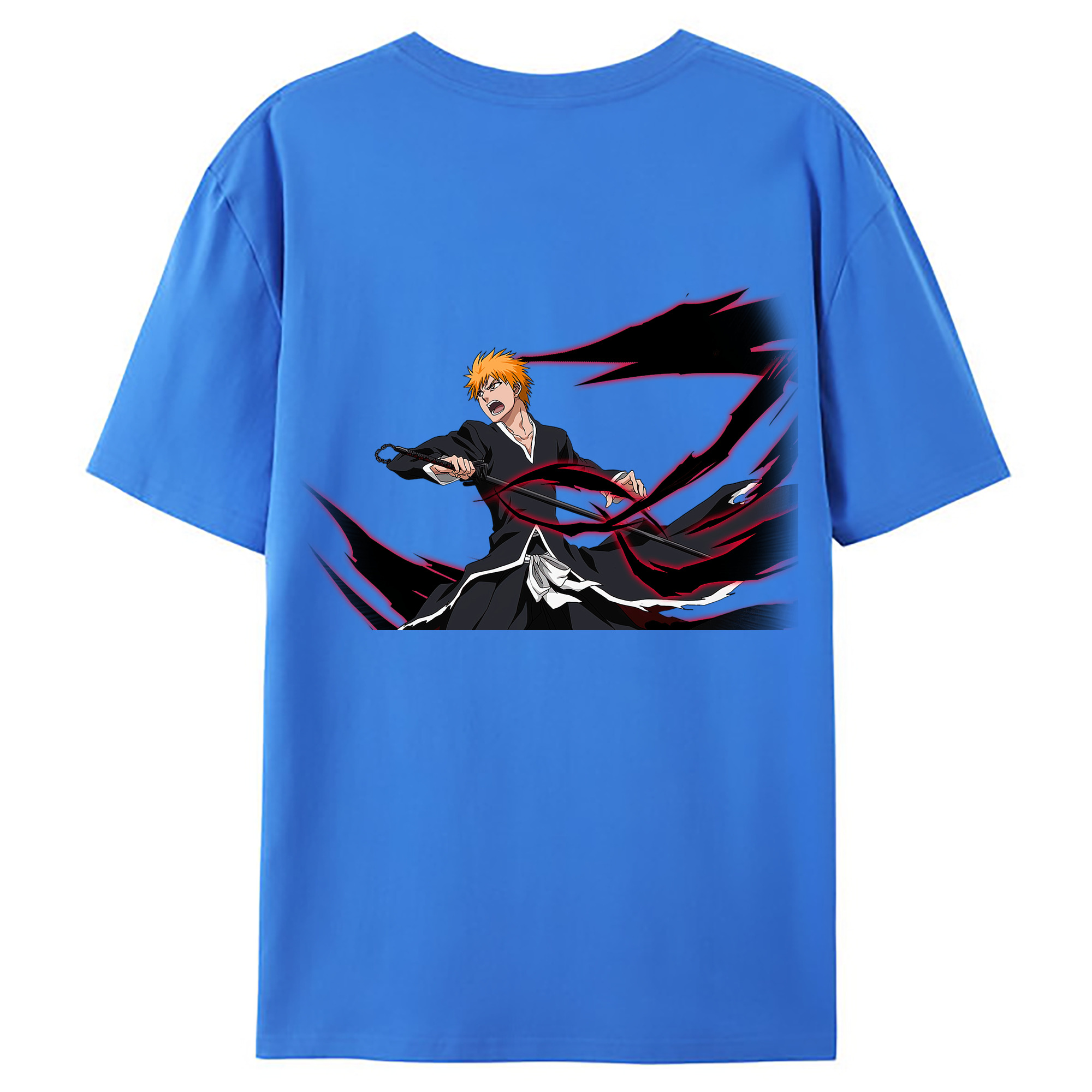 （画像用） ブリーチ 黒崎一護（くろさき いちご）BLEACH Kurosaki Ichigo 綿100％ メンズ半袖Tシャツ（バックプリント） 通気性
