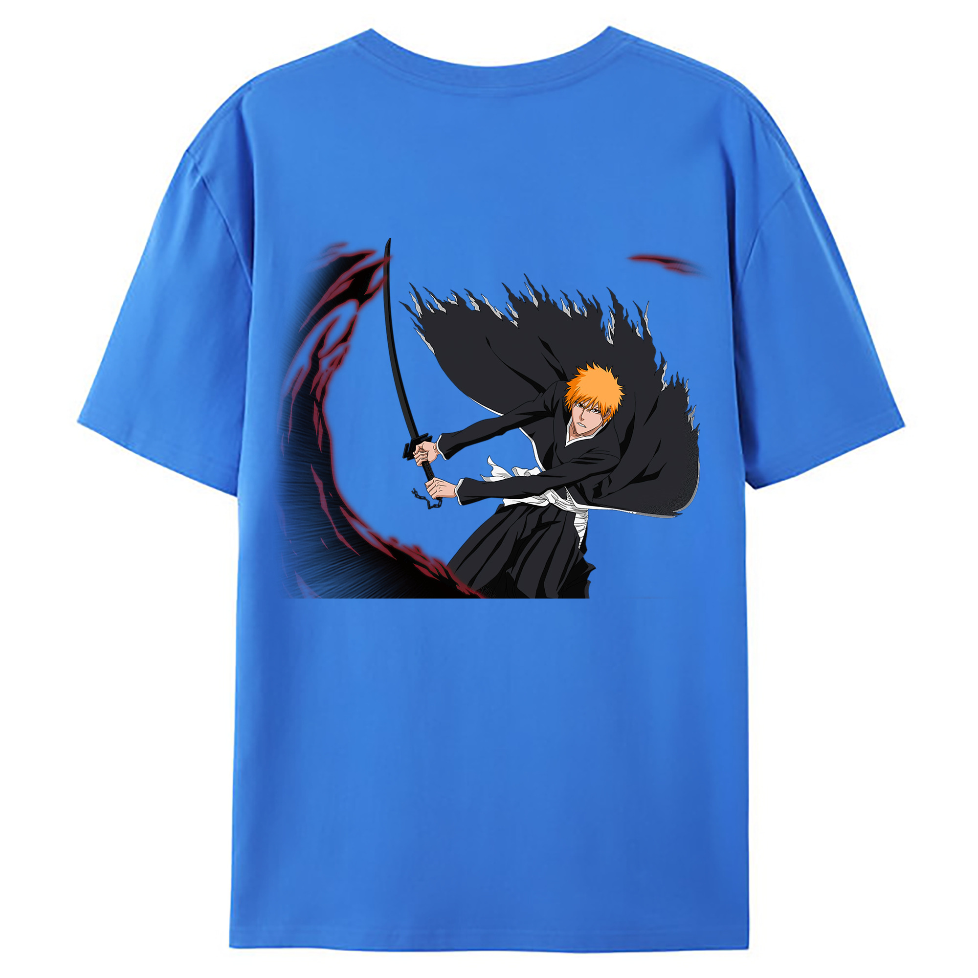 （画像用） ブリーチ 黒崎一護（くろさき いちご）BLEACH Kurosaki Ichigo 綿100％ メンズ半袖Tシャツ（バックプリント） 通気性