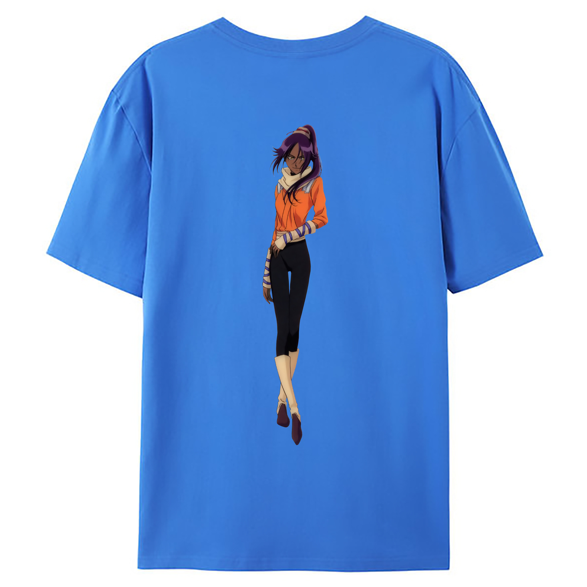 （画像用） ブリーチ 四楓院 夜一（しほういん よるいち） BLEACH Shihouin Yoruichi 綿100％ メンズ半袖Tシャツ（バックプリント） 通気性