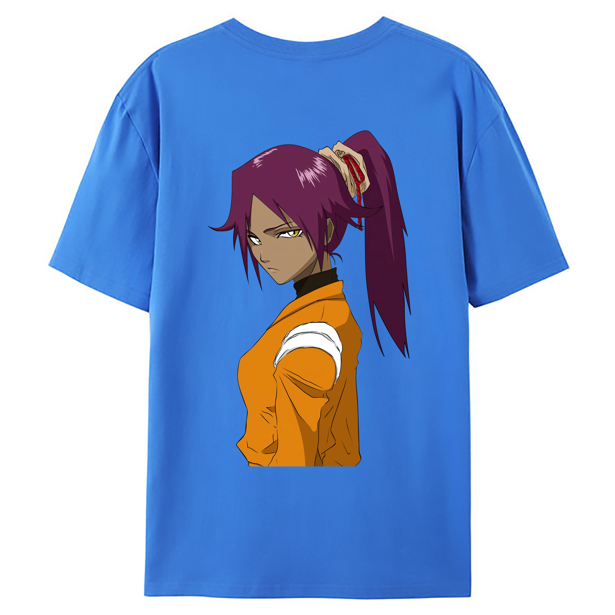 （画像用） ブリーチ 四楓院 夜一（しほういん よるいち） BLEACH Shihouin Yoruichi 綿100％ メンズ半袖Tシャツ（バックプリント） 通気性