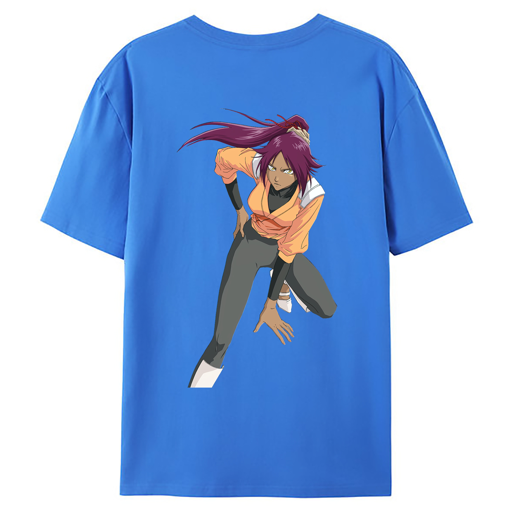 （画像用） ブリーチ 四楓院 夜一（しほういん よるいち） BLEACH Shihouin Yoruichi 綿100％ メンズ半袖Tシャツ（バックプリント） 通気性