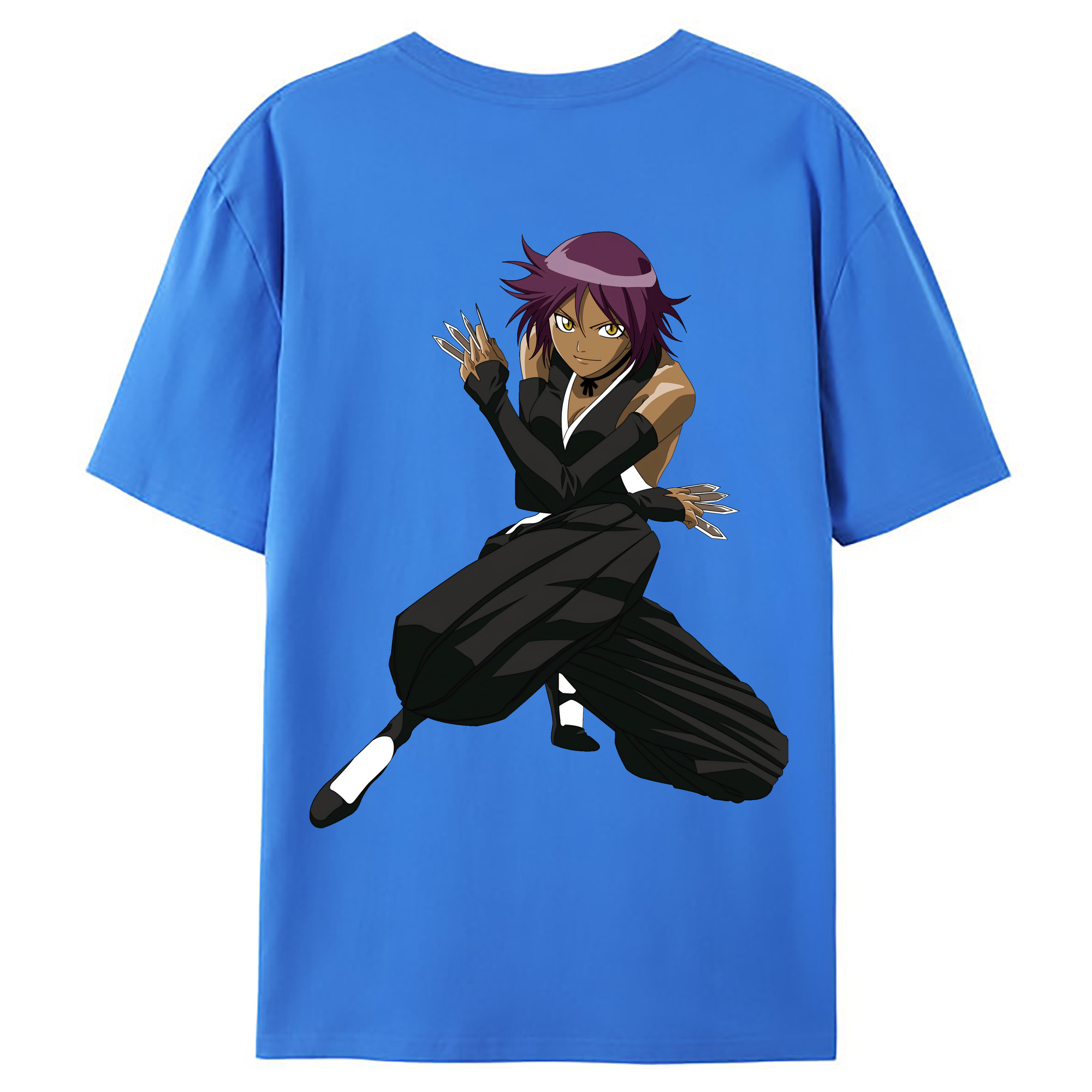 （画像用） ブリーチ 四楓院 夜一（しほういん よるいち） BLEACH Shihouin Yoruichi 綿100％ メンズ半袖Tシャツ（バックプリント） 通気性