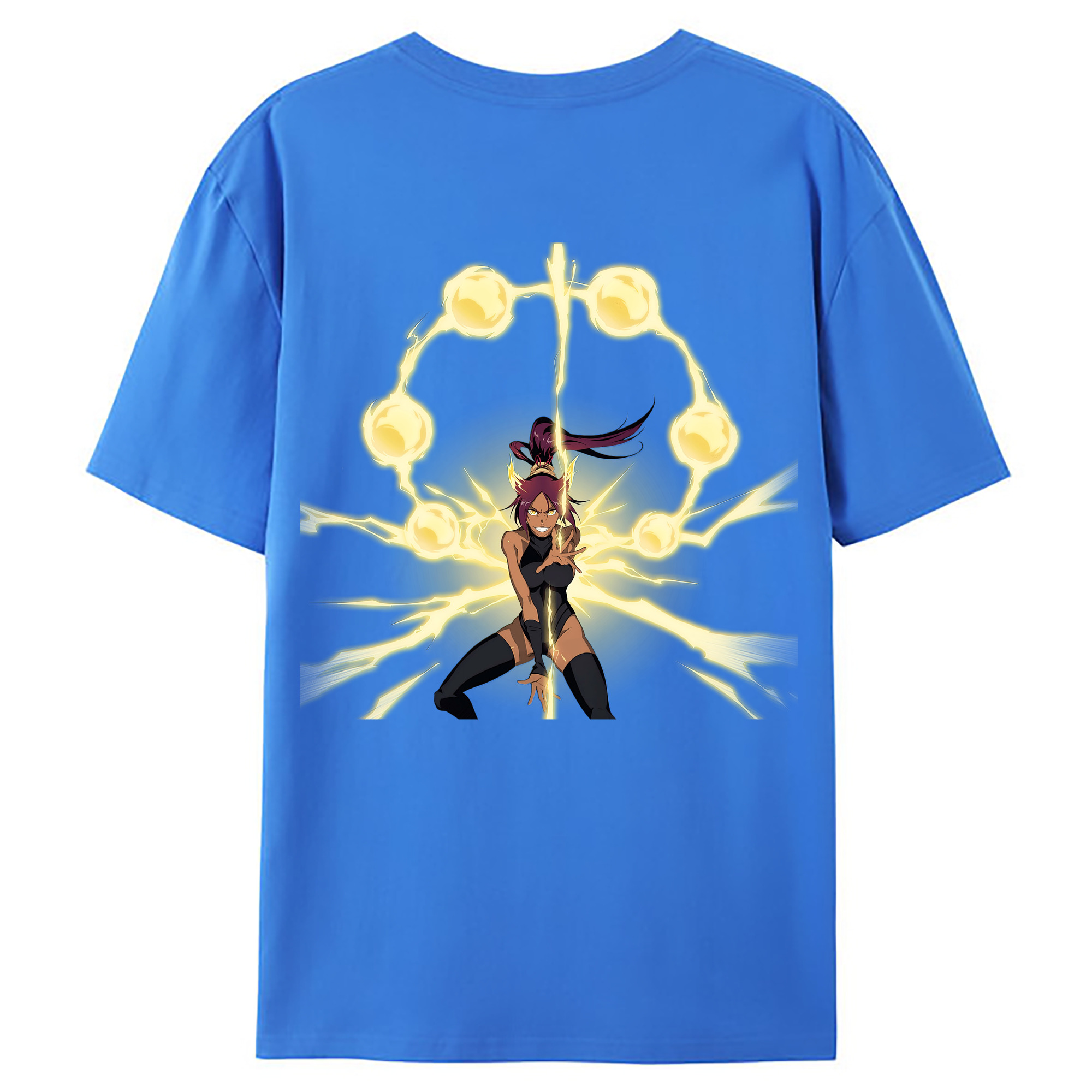 （画像用） ブリーチ 四楓院 夜一（しほういん よるいち） BLEACH Shihouin Yoruichi 綿100％ メンズ半袖Tシャツ（バックプリント） 通気性
