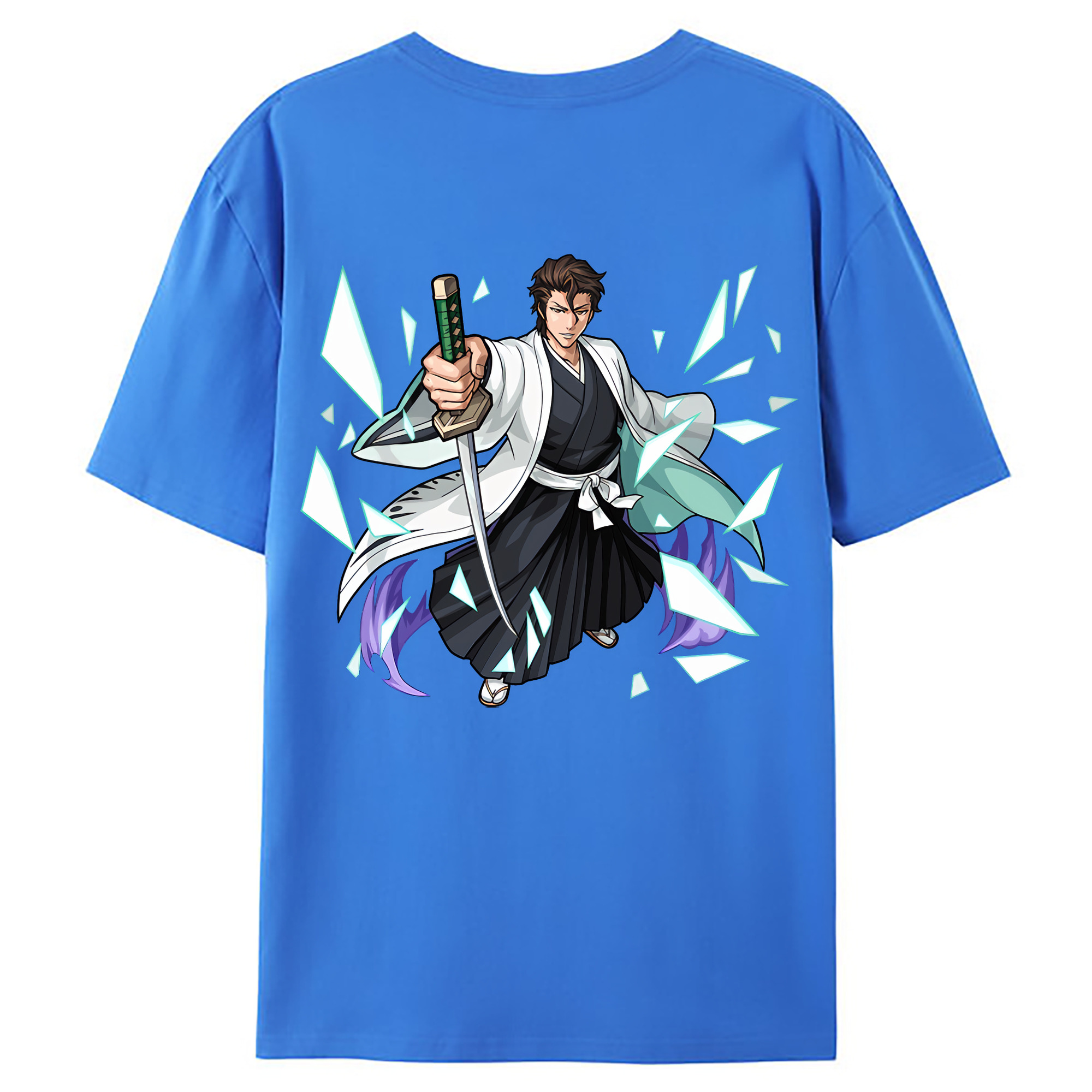 （画像用） ブリーチ 藍染 惣右介（あいぜん そうすけ） BLEACH Aizen Sousuke 綿100％ メンズ半袖Tシャツ（バックプリント） 通気性