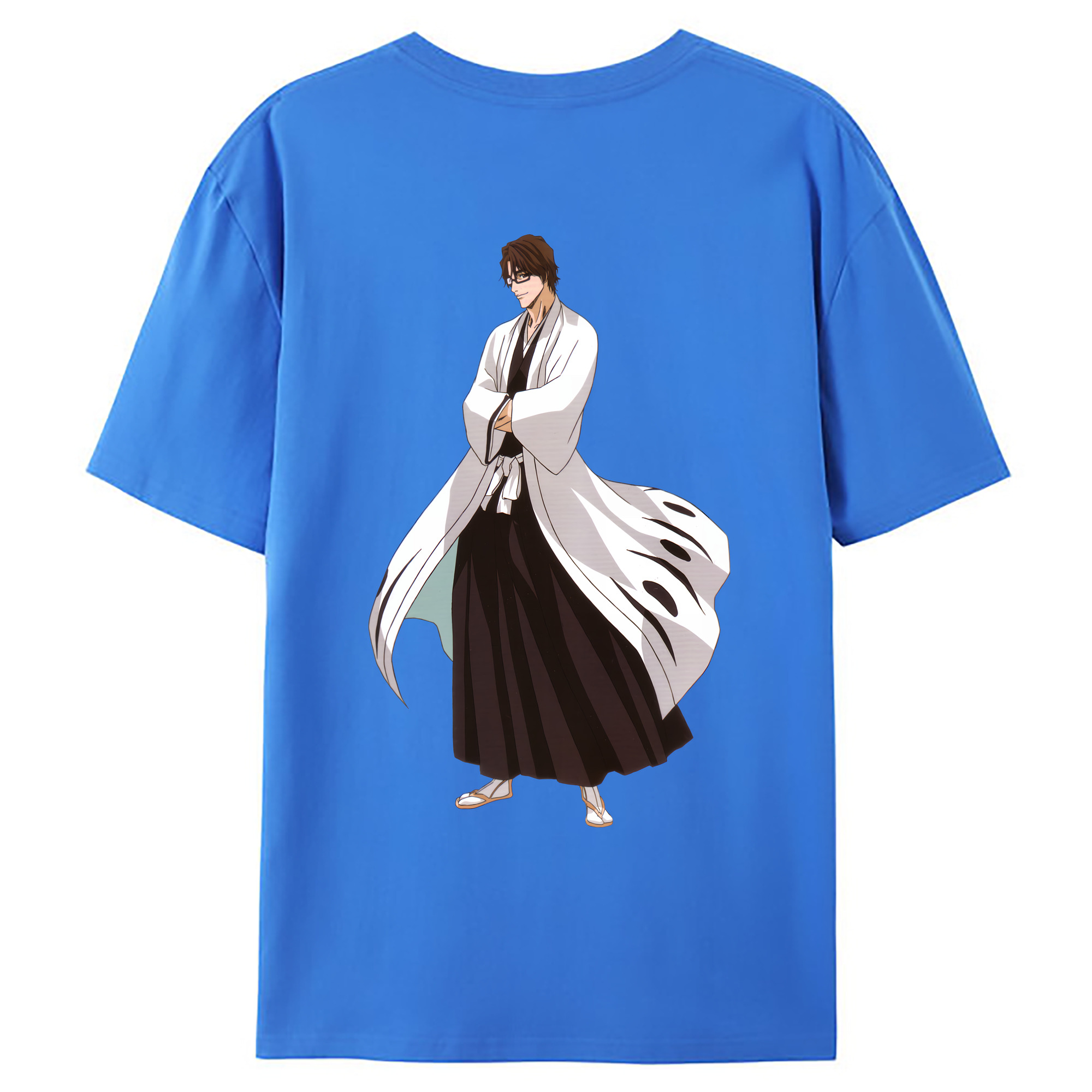 （画像用） ブリーチ 藍染 惣右介（あいぜん そうすけ） BLEACH Aizen Sousuke 綿100％ メンズ半袖Tシャツ（バックプリント） 通気性