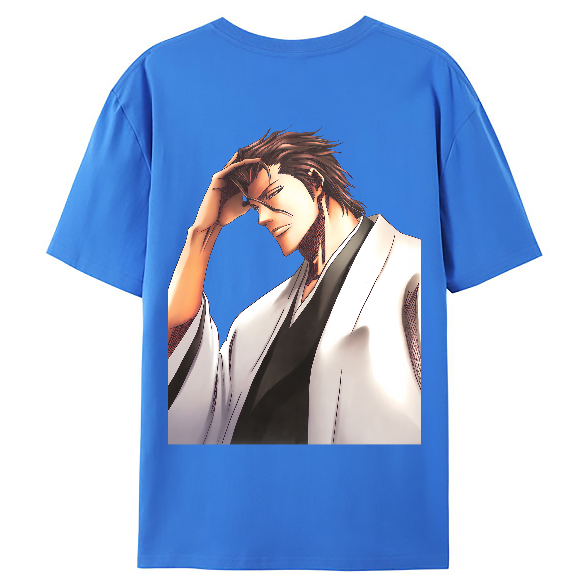 （画像用） ブリーチ 藍染 惣右介（あいぜん そうすけ） BLEACH Aizen Sousuke 綿100％ メンズ半袖Tシャツ（バックプリント） 通気性