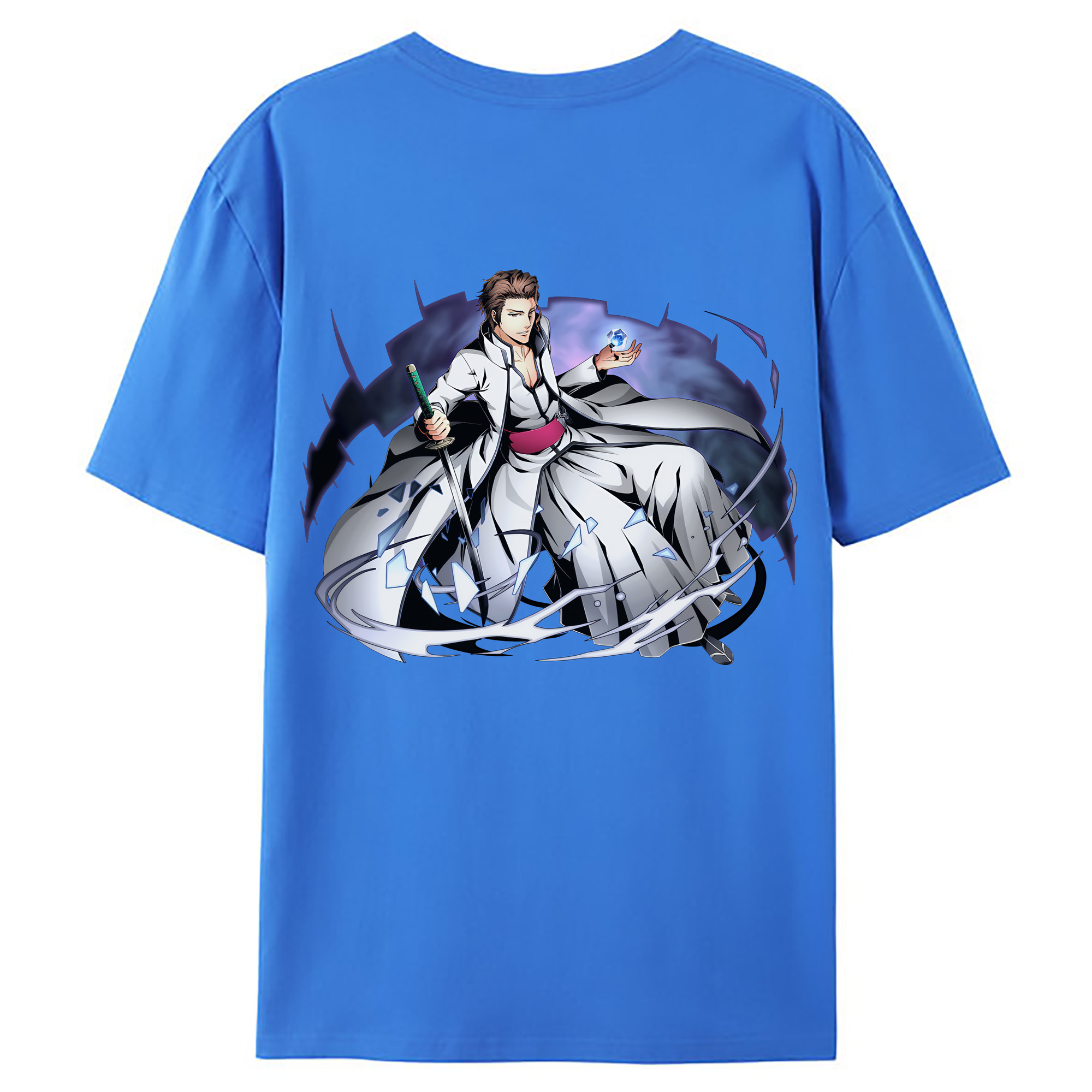 （画像用） ブリーチ 藍染 惣右介（あいぜん そうすけ） BLEACH Aizen Sousuke 綿100％ メンズ半袖Tシャツ（バックプリント） 通気性