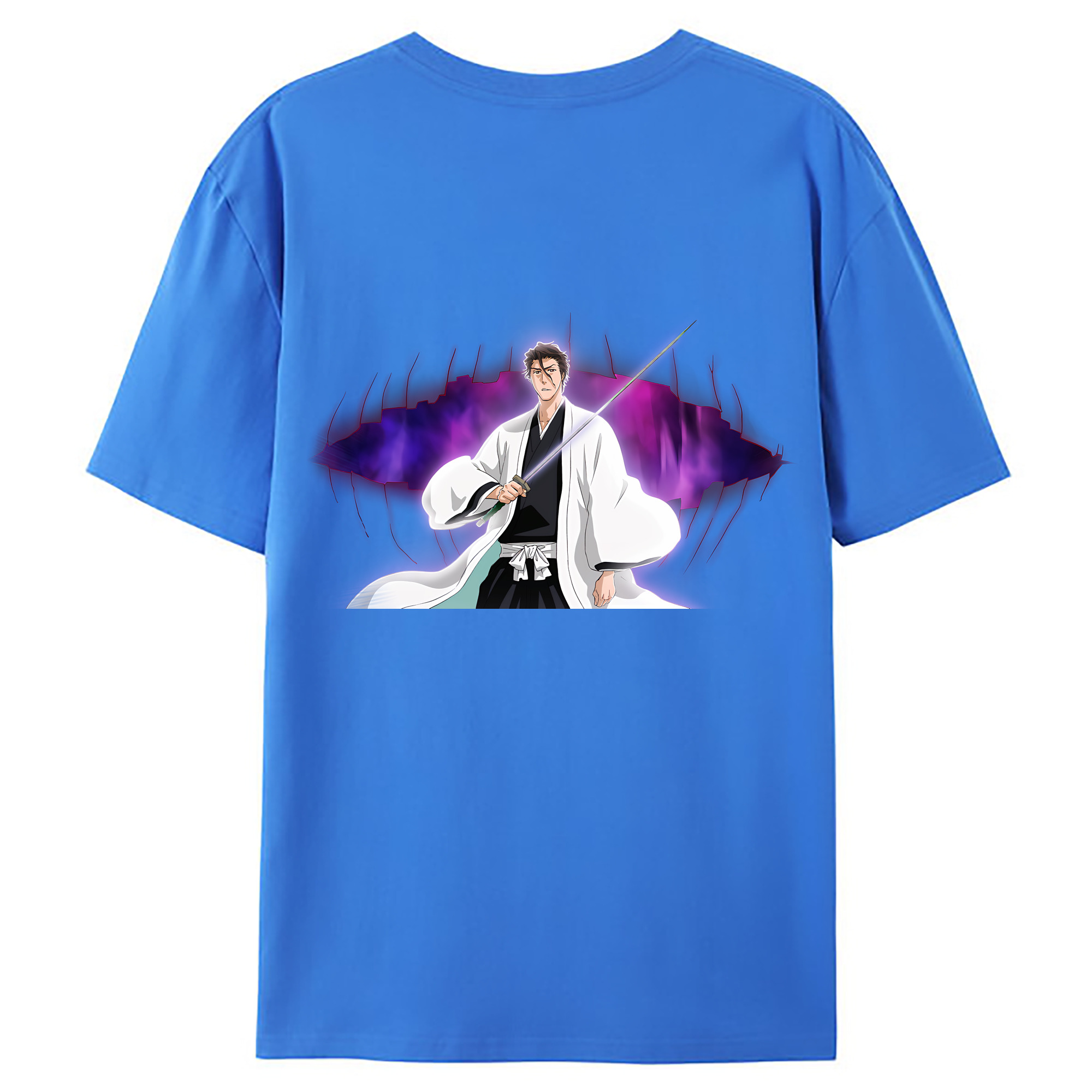 （画像用） ブリーチ 藍染 惣右介（あいぜん そうすけ） BLEACH Aizen Sousuke 綿100％ メンズ半袖Tシャツ（バックプリント） 通気性