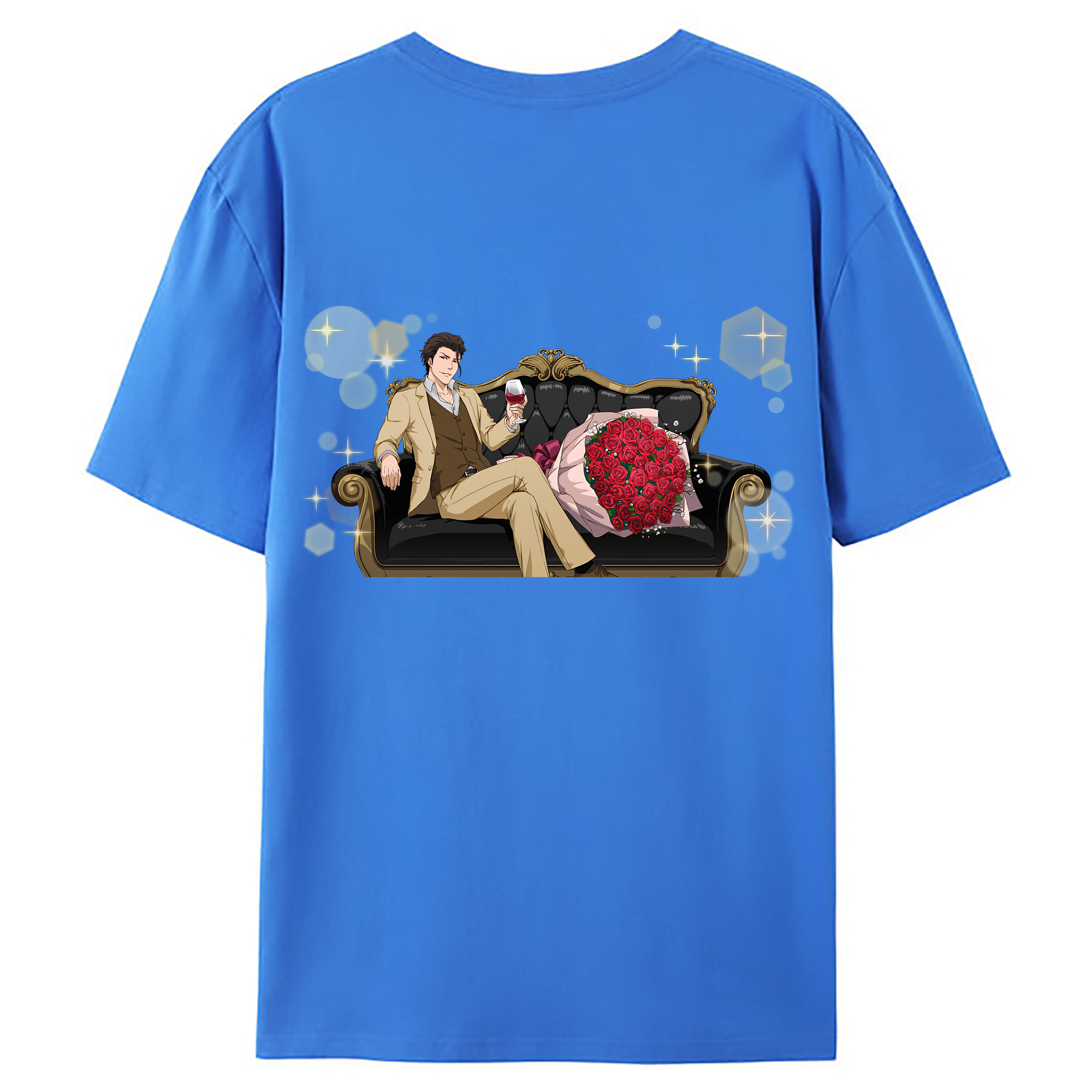 （画像用） ブリーチ 藍染 惣右介（あいぜん そうすけ） BLEACH Aizen Sousuke 綿100％ メンズ半袖Tシャツ（バックプリント） 通気性