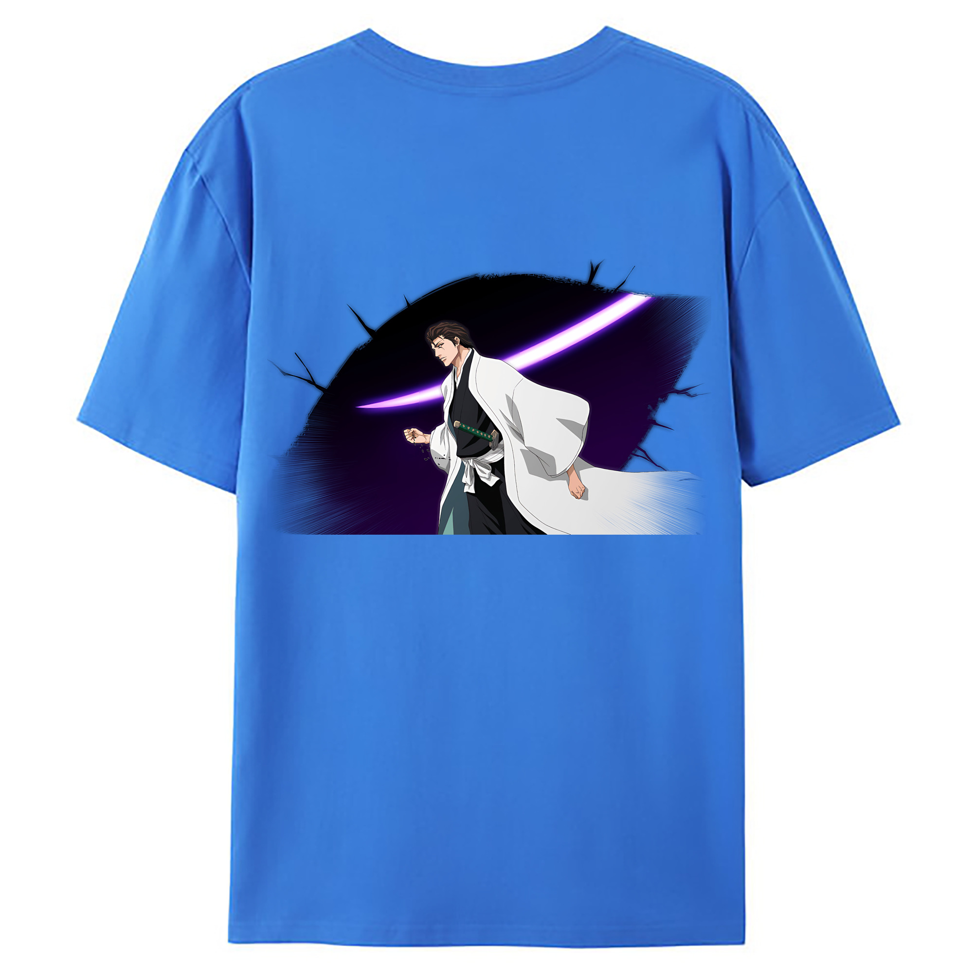 （画像用） ブリーチ 藍染 惣右介（あいぜん そうすけ） BLEACH Aizen Sousuke 綿100％ メンズ半袖Tシャツ（バックプリント） 通気性