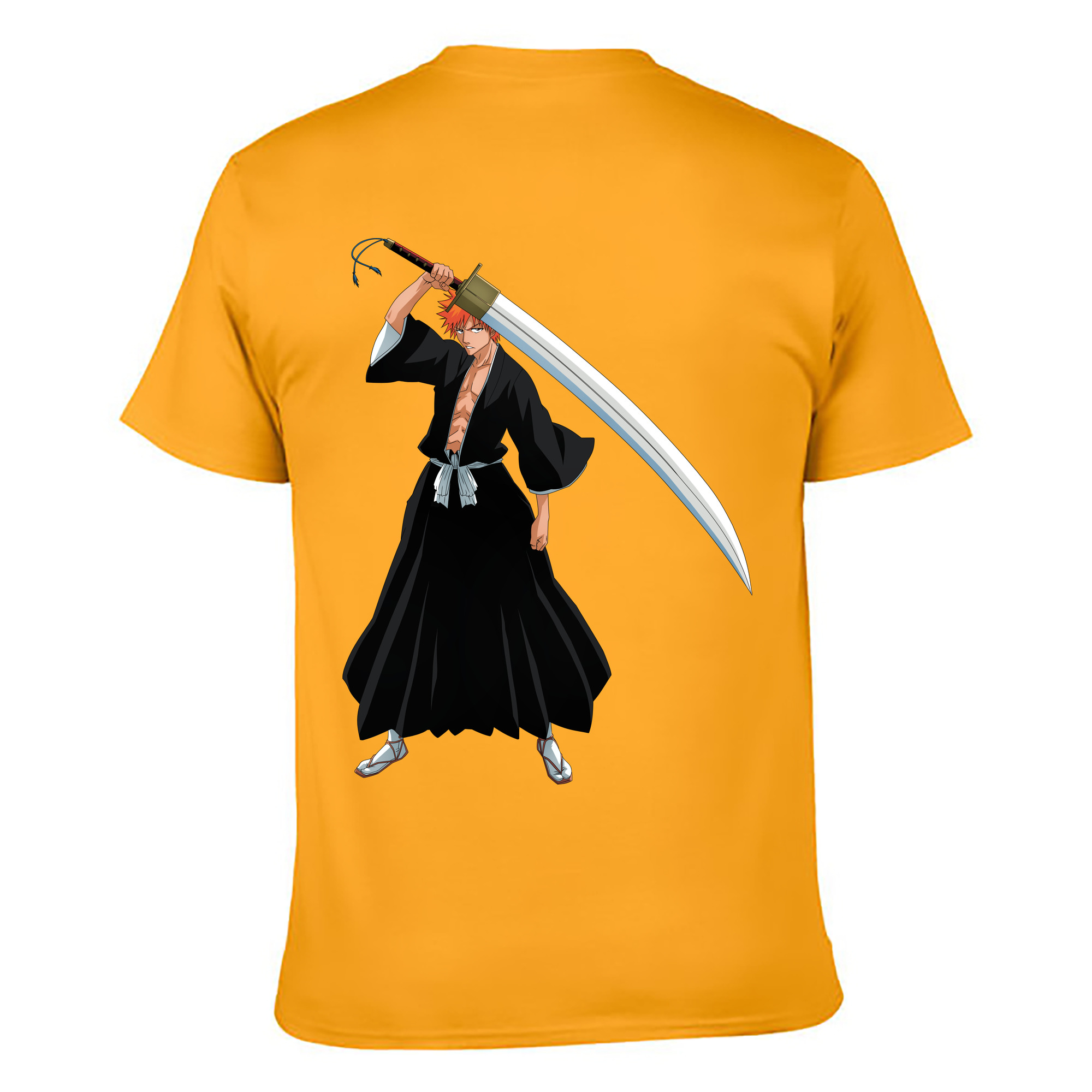 （画像用） ブリーチ 黒崎一護（くろさき いちご）BLEACH Kurosaki Ichigo 綿100％ メンズ半袖Tシャツ（バックプリント） 通気性
