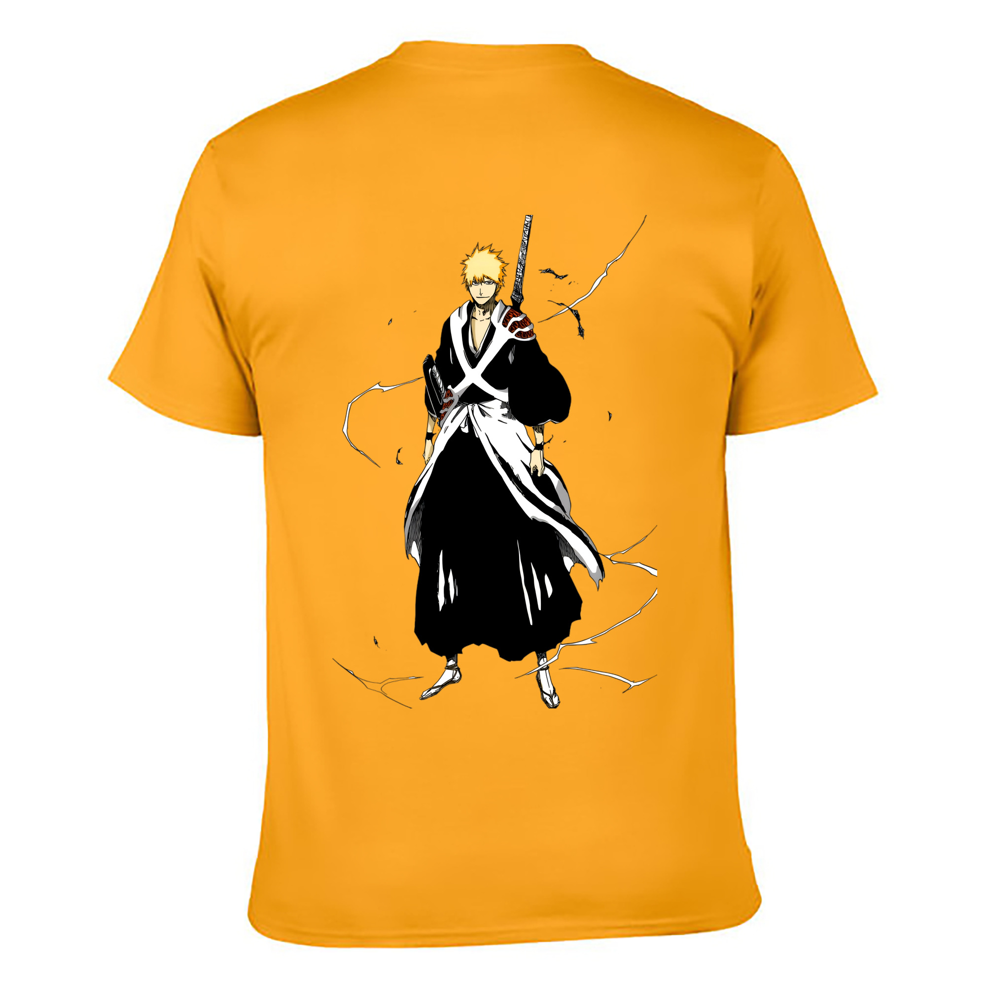 （画像用） ブリーチ 黒崎一護（くろさき いちご）BLEACH Kurosaki Ichigo 綿100％ メンズ半袖Tシャツ（バックプリント） 通気性