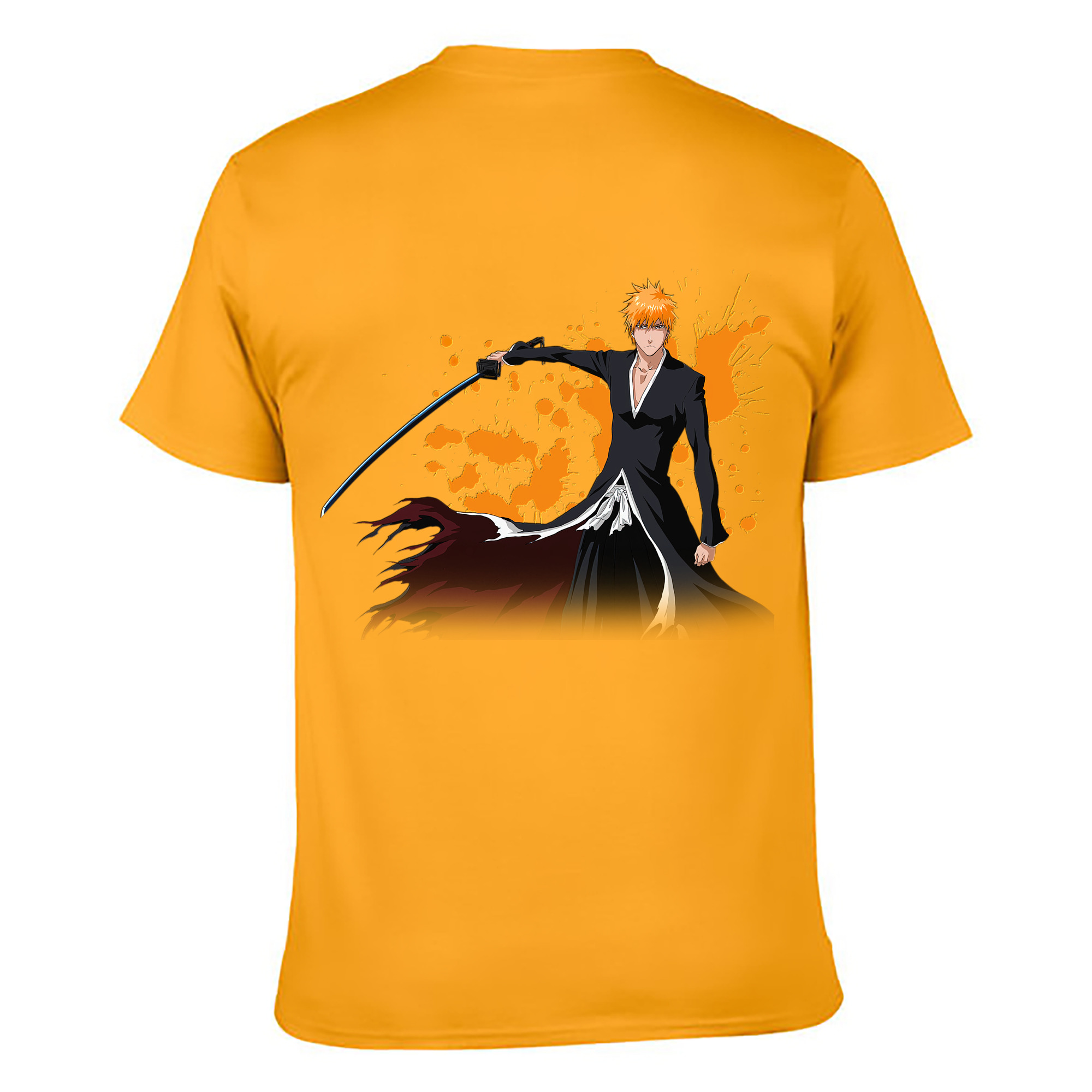 （画像用） ブリーチ 黒崎一護（くろさき いちご）BLEACH Kurosaki Ichigo 綿100％ メンズ半袖Tシャツ（バックプリント） 通気性