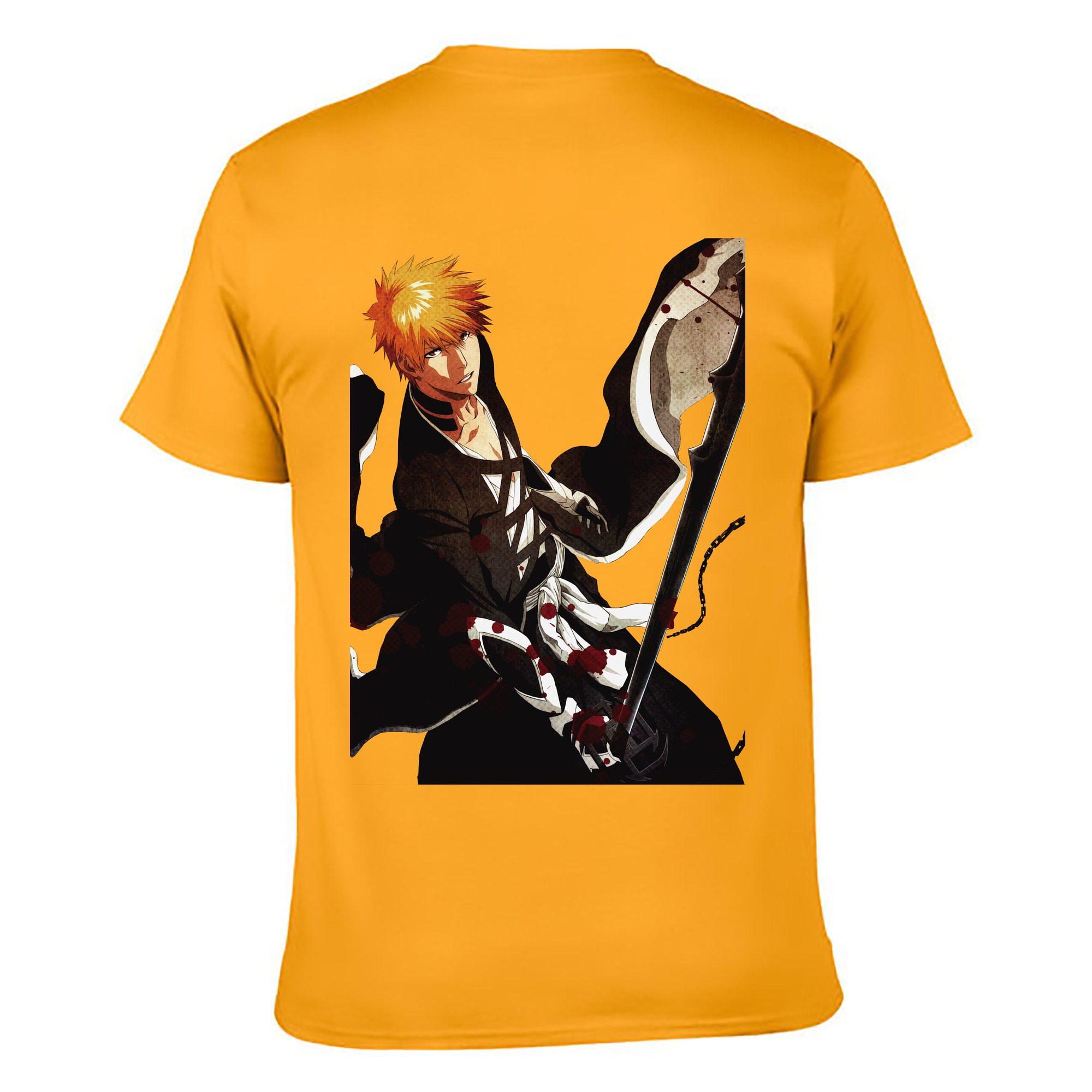 （画像用） ブリーチ 黒崎一護（くろさき いちご）BLEACH Kurosaki Ichigo 綿100％ メンズ半袖Tシャツ（バックプリント） 通気性