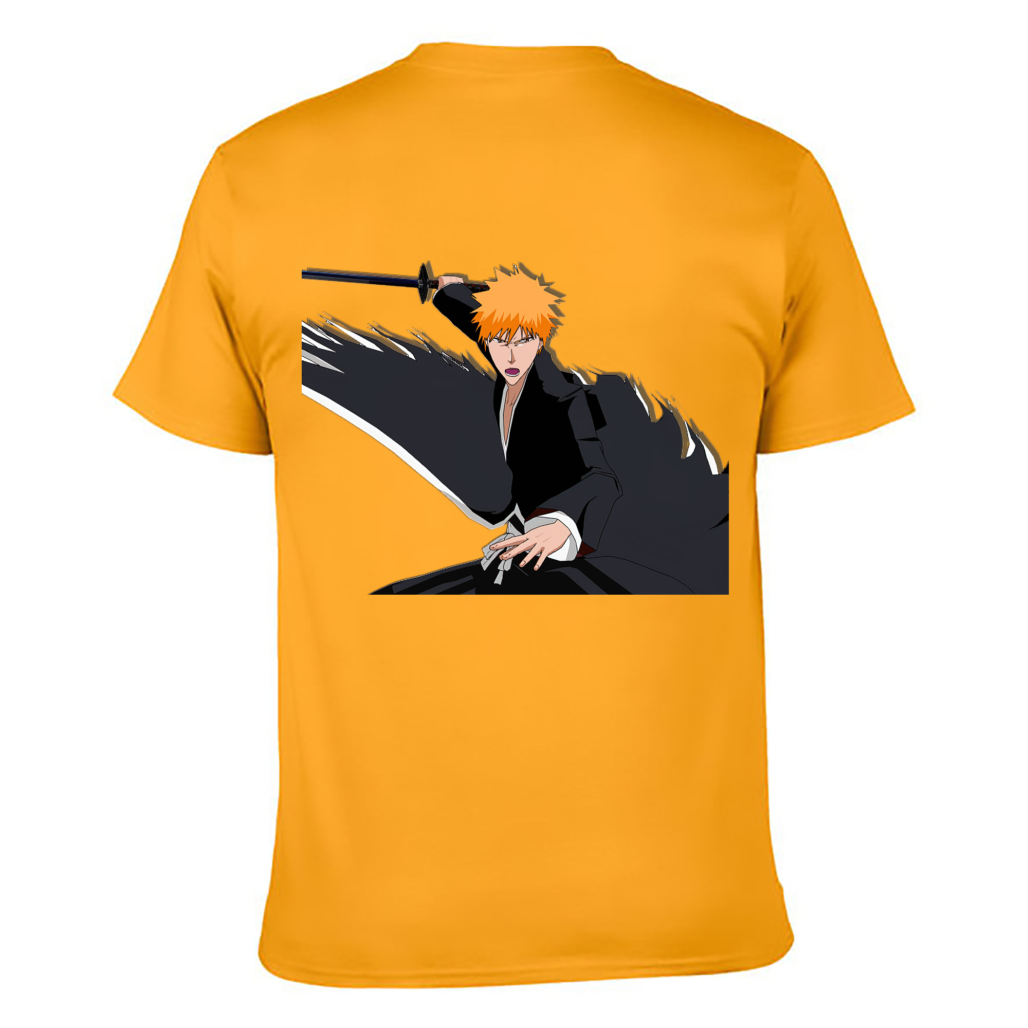 （画像用） ブリーチ 黒崎一護（くろさき いちご）BLEACH Kurosaki Ichigo 綿100％ メンズ半袖Tシャツ（バックプリント） 通気性