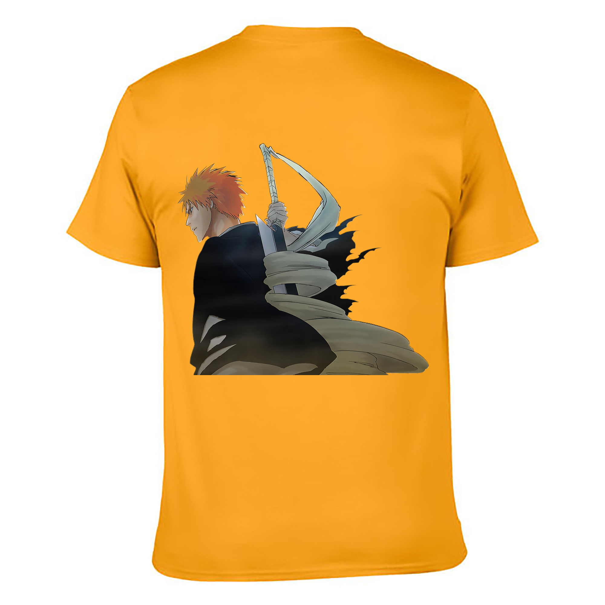 （画像用） ブリーチ 黒崎一護（くろさき いちご）BLEACH Kurosaki Ichigo 綿100％ メンズ半袖Tシャツ（バックプリント） 通気性