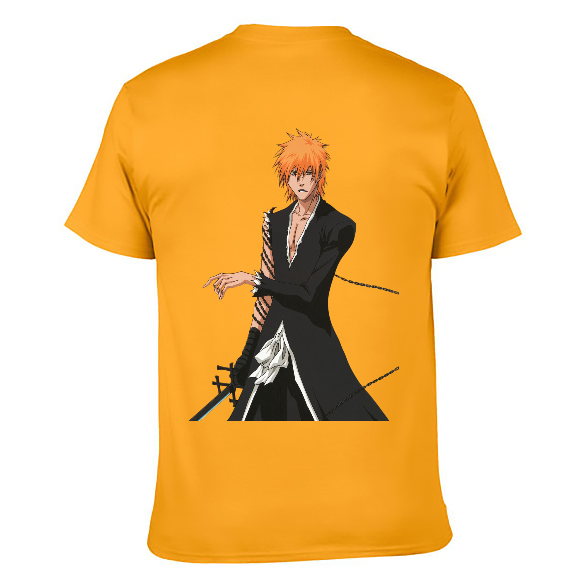 （画像用） ブリーチ 黒崎一護（くろさき いちご）BLEACH Kurosaki Ichigo 綿100％ メンズ半袖Tシャツ（バックプリント） 通気性