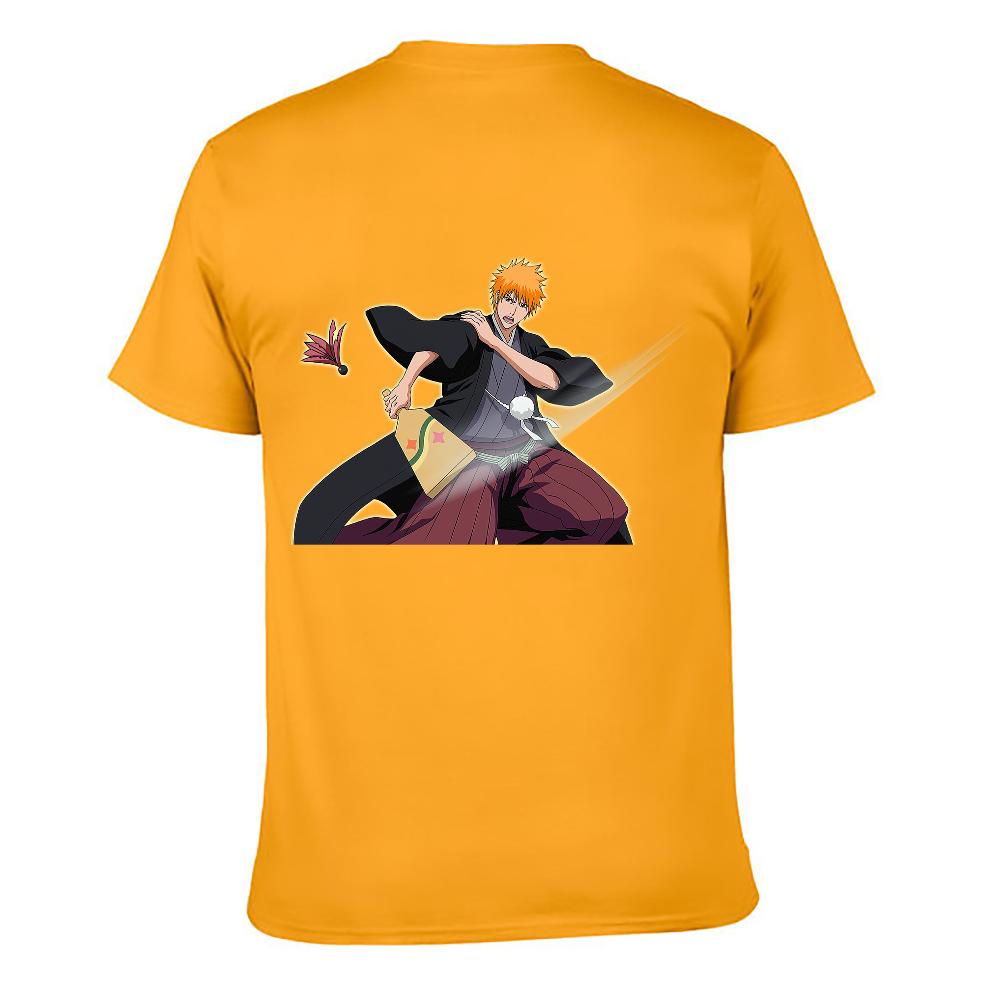 （画像用） ブリーチ 黒崎一護（くろさき いちご）BLEACH Kurosaki Ichigo 綿100％ メンズ半袖Tシャツ（バックプリント） 通気性