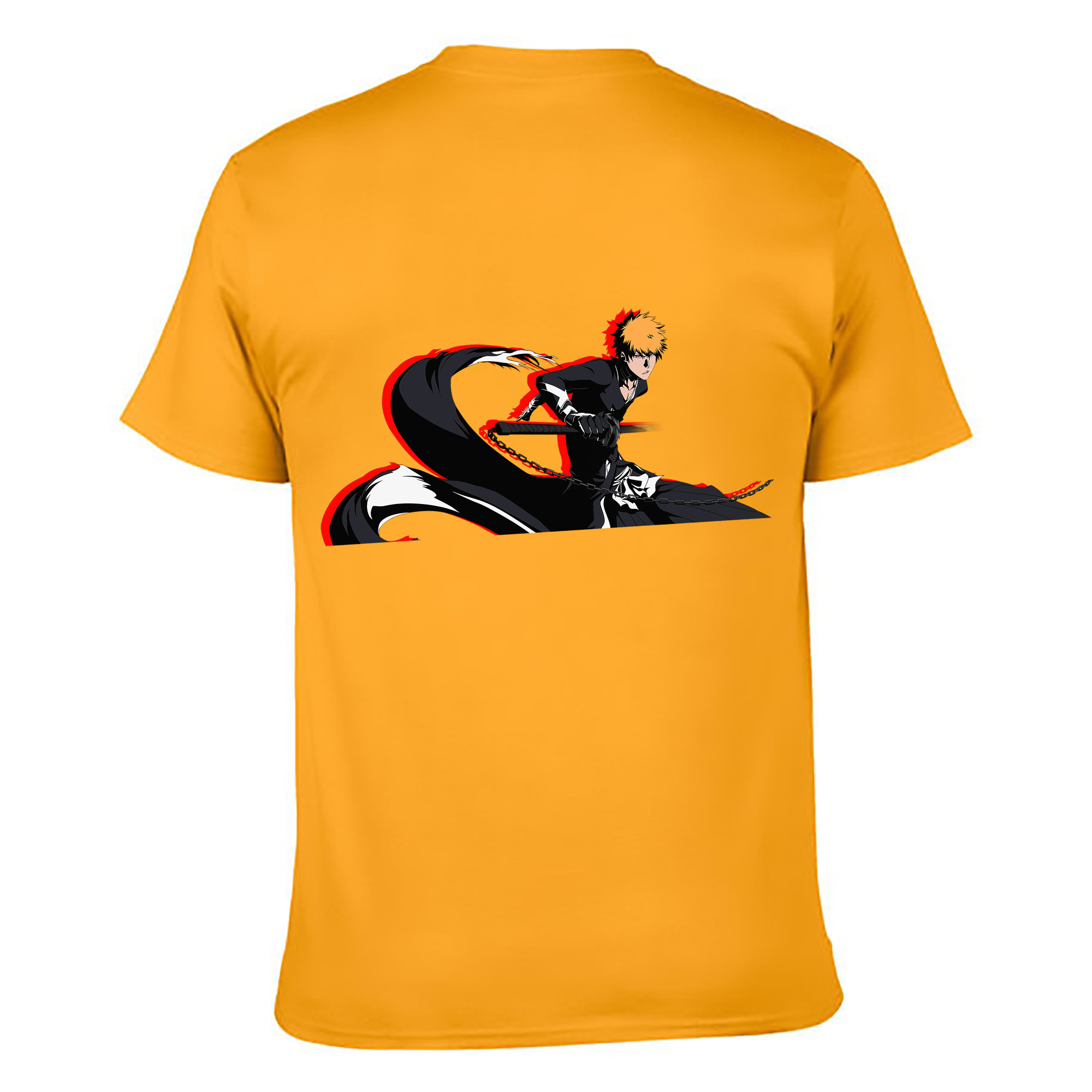 （画像用） ブリーチ 黒崎一護（くろさき いちご）BLEACH Kurosaki Ichigo 綿100％ メンズ半袖Tシャツ（バックプリント） 通気性